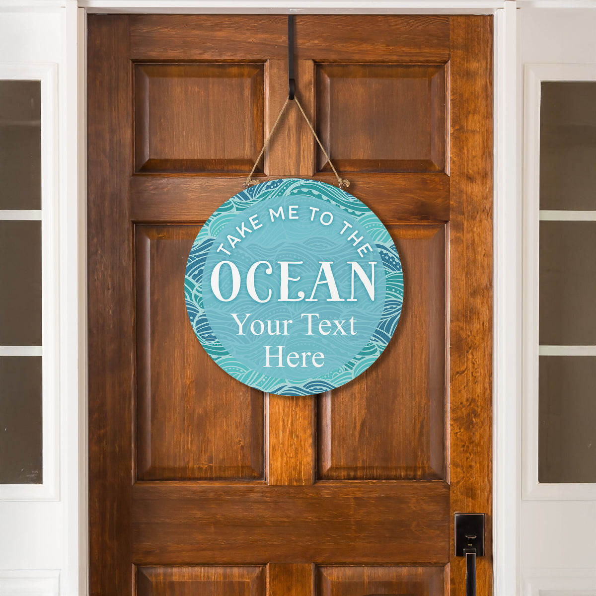 Blue Coastal Make Waves Wood Door Décor, "Take Me To The Ocean" with Personalization, 18"