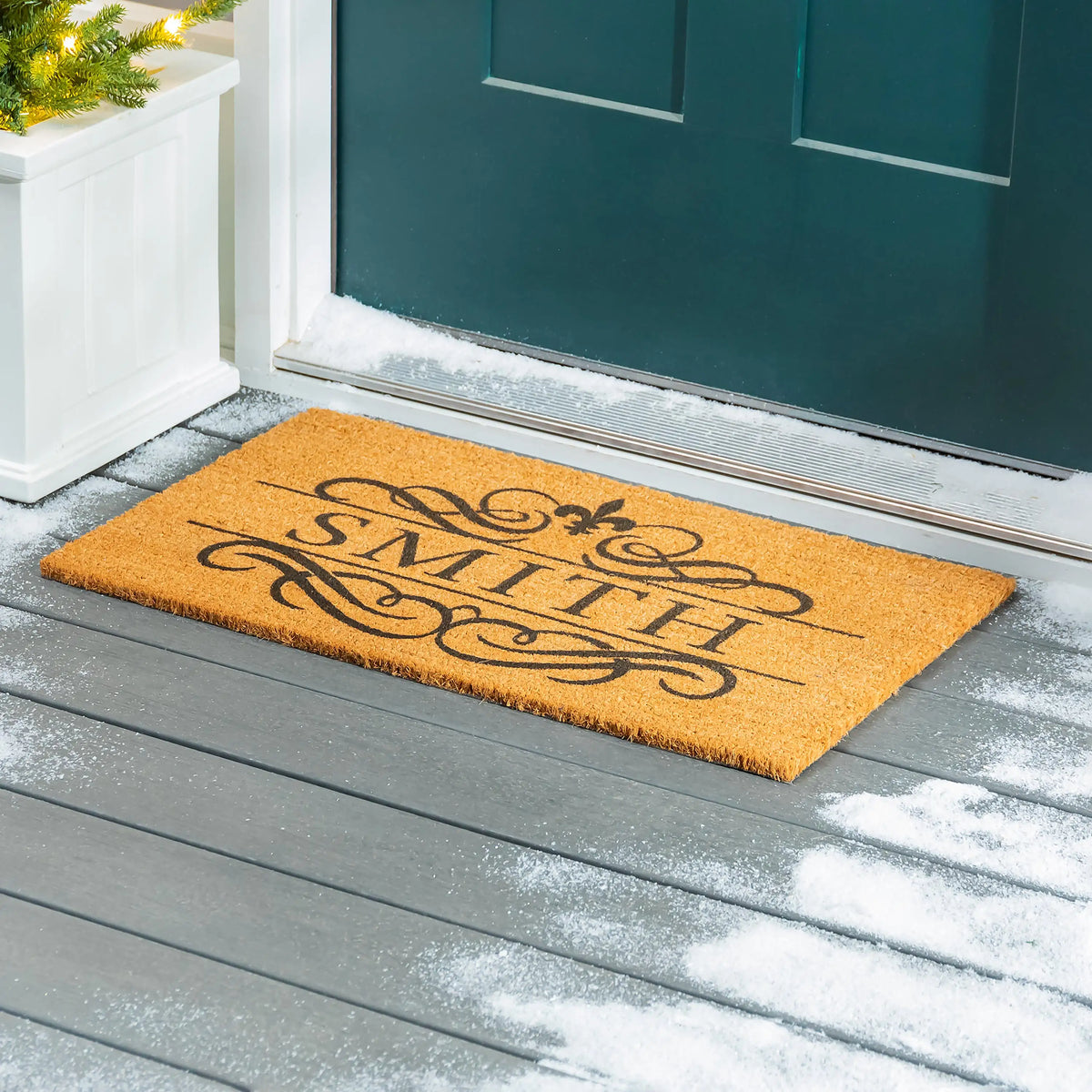 Fleur de Lis Natural Coir Personalized Door Mat