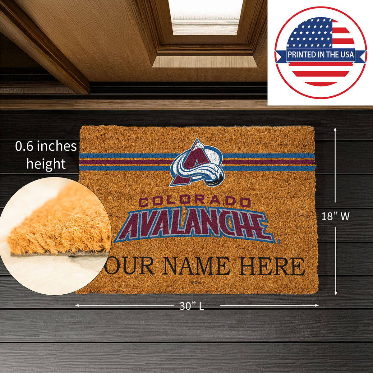Colorado Avalanche Personalized Mat, Natural Coir with Color Logo, 30" x 18", Slide 8 of 15