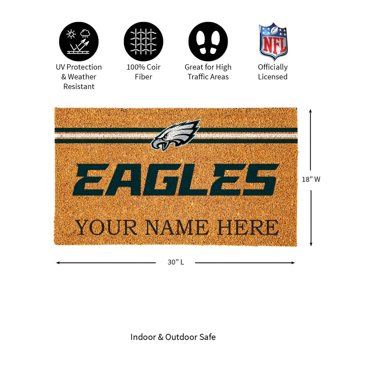 Philadelphia Eagles Personalized Mat, Natural Coir with Color Logo, 30" x 18", Slide 13 of 15