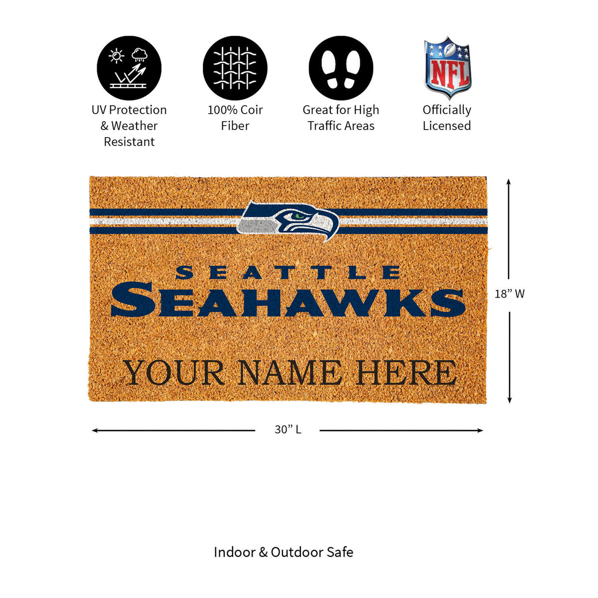 Seattle Seahawks Personalized Mat, Natural Coir with Color Logo, 30" x 18", Slide 13 of 15