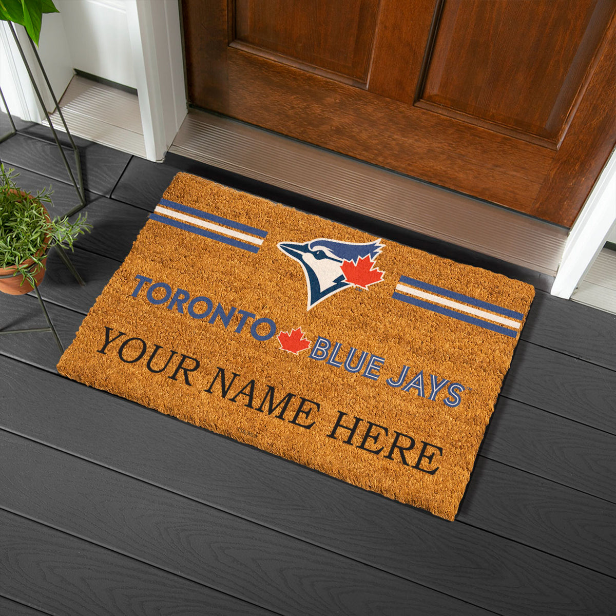 Toronto Blue Jays Personalized Mat, Natural Coir with Color Logo, 30" x 18"