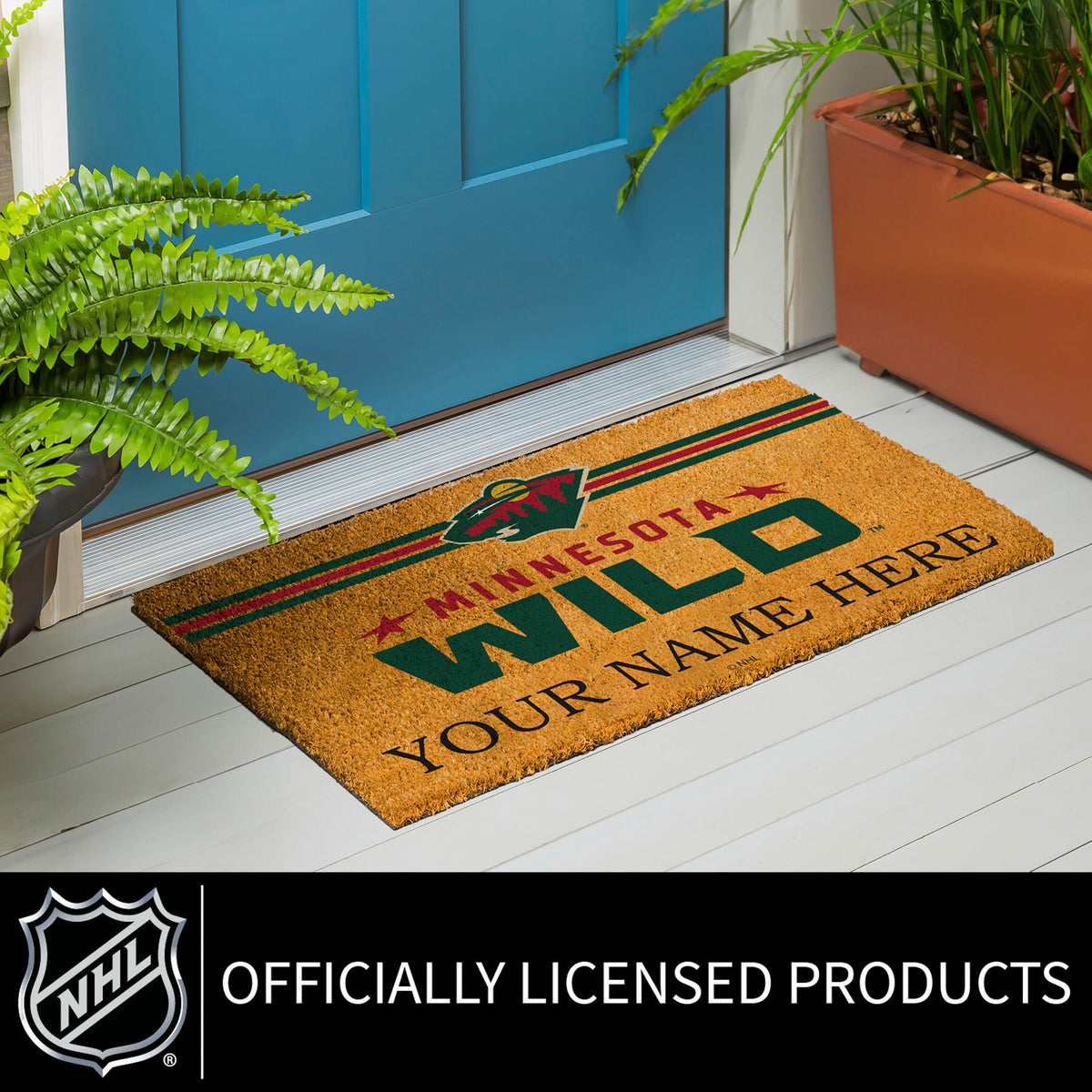Minnesota Wild Personalized Mat, Natural Coir with Color Logo, 30" x 18", Slide 6 of 15