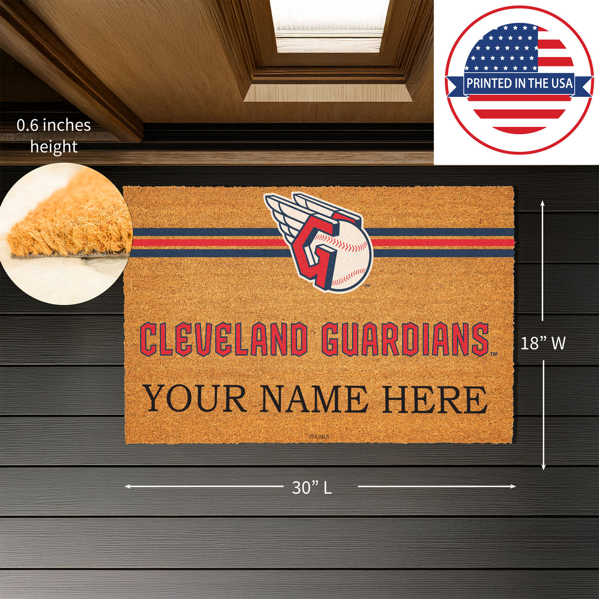 Cleveland Guardians Personalized Mat, Natural Coir with Color Logo, 30" x 18", Slide 3 of 4