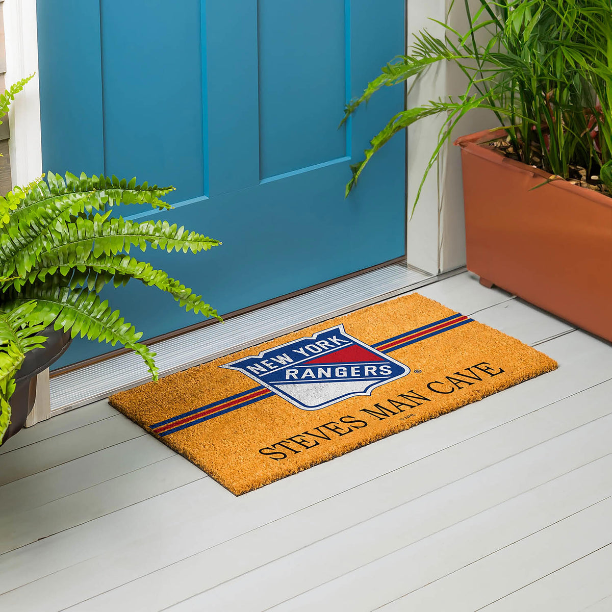 New York Rangers Personalized Mat, Natural Coir with Color Logo, 30" x 18"