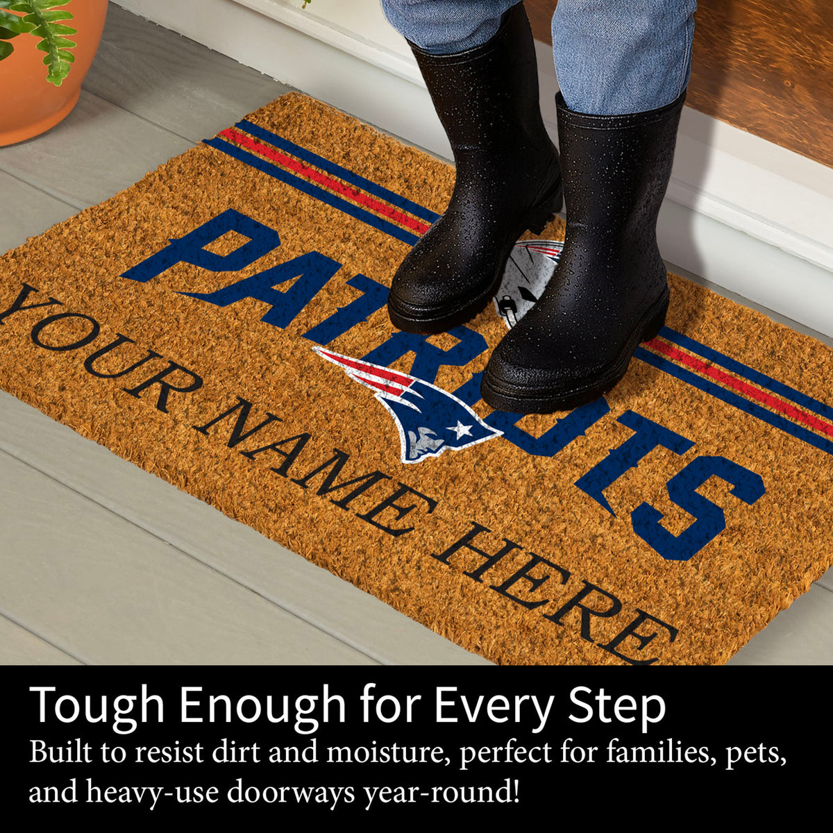 New England Patriots Personalized Mat, Natural Coir with Color Logo, 30" x 18", Slide 6 of 15