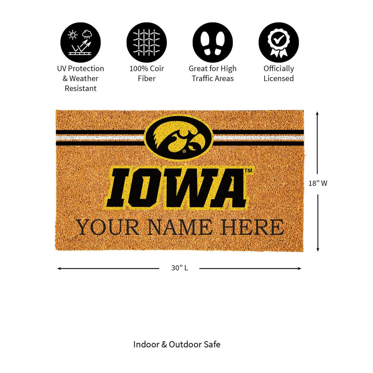 University of Iowa Personalized Mat, Natural Coir with Color Logo, 30" x 18", Slide 10 of 15