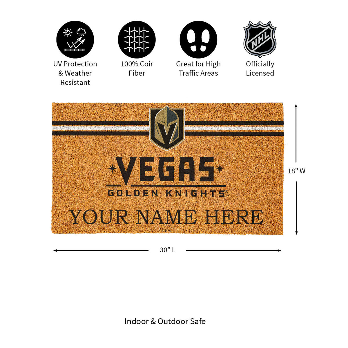 Vegas Golden Knights Personalized Mat, Natural Coir with Color Logo, 30" x 18", Slide 15 of 15