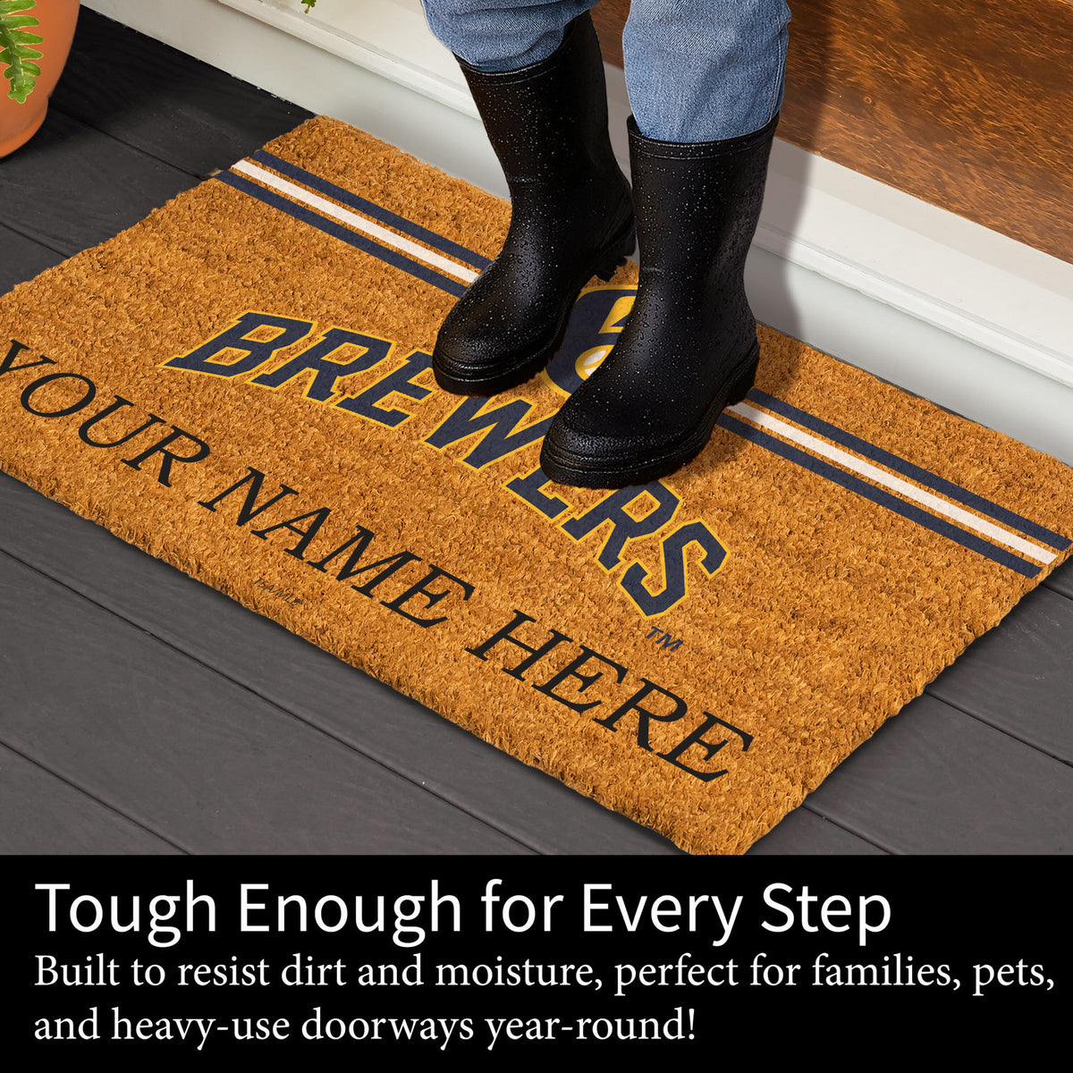 Milwaukee Brewers Personalized Mat, Natural Coir with Color Logo, 30" x 18", Slide 4 of 4