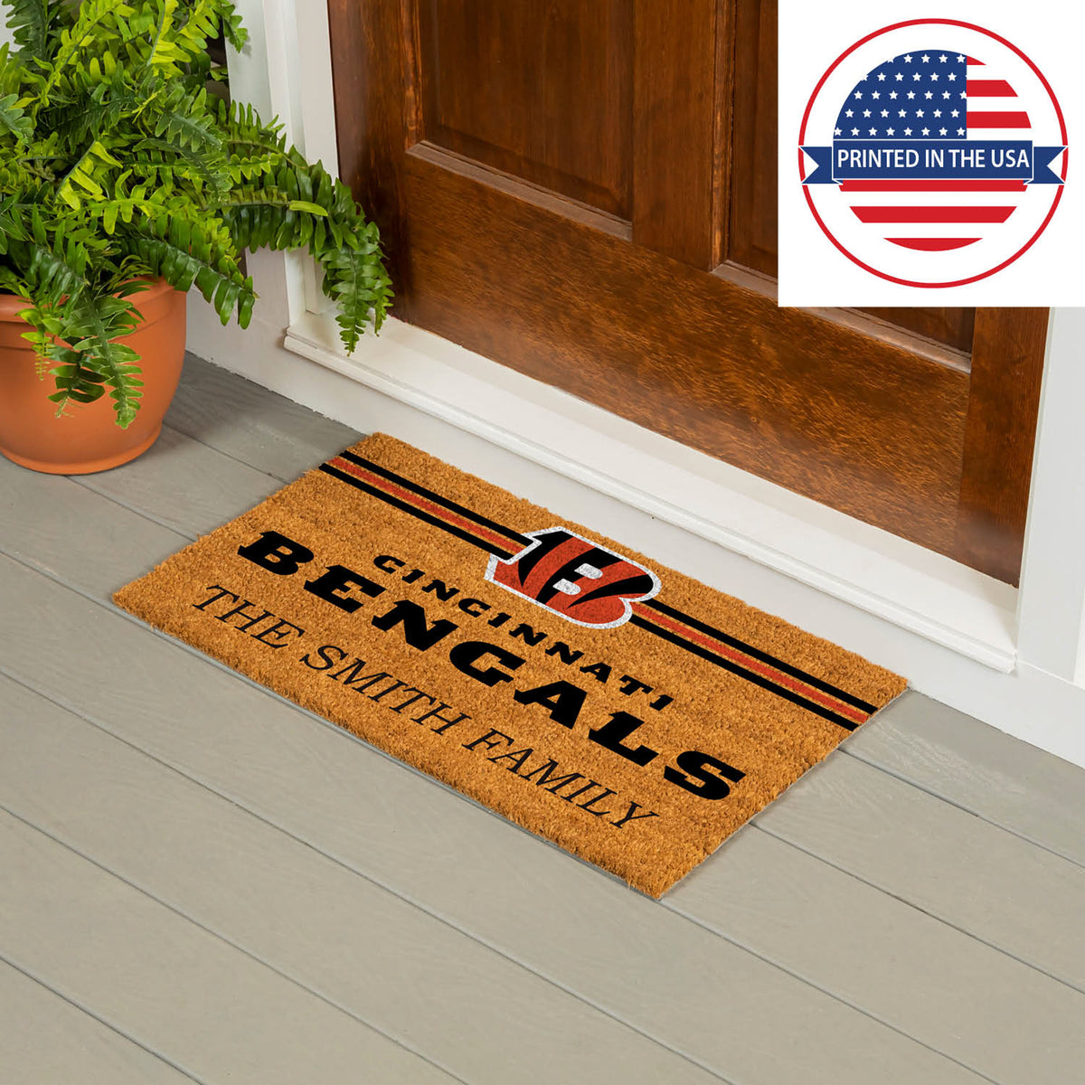 Cincinnati Bengals Personalized Mat, Natural Coir with Color Logo, 30" x 18", Slide 10 of 15