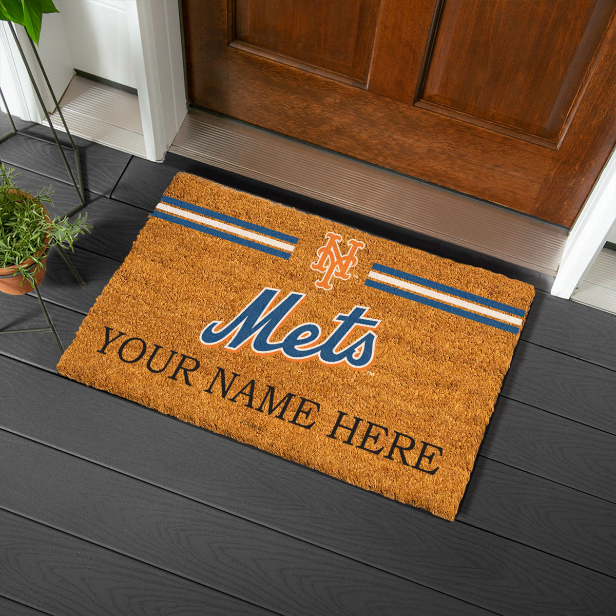 New York Mets Personalized Mat, Natural Coir with Color Logo, 30" x 18"