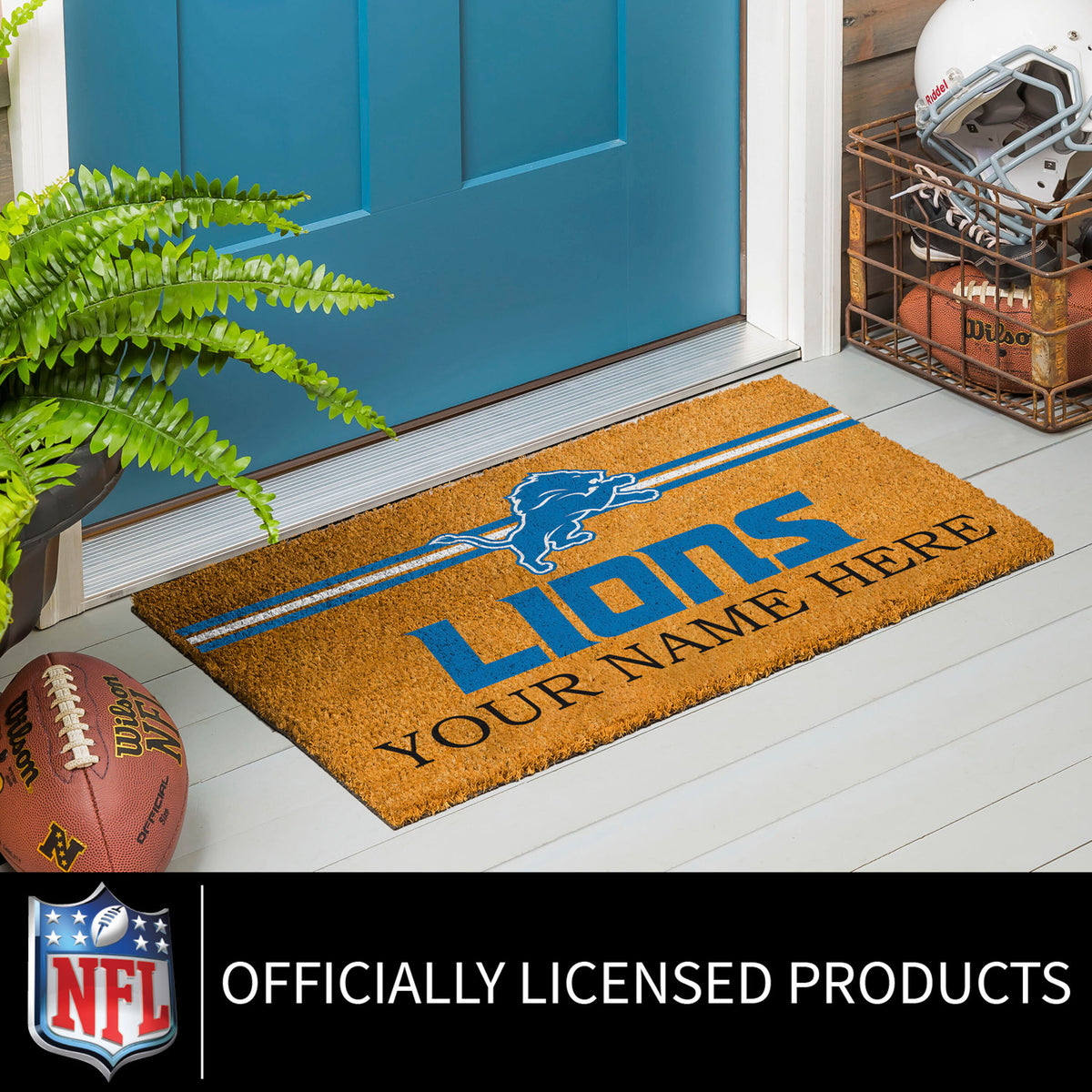 Detroit Lions Personalized Mat, Natural Coir with Color Logo, 30" x 18", Slide 8 of 15