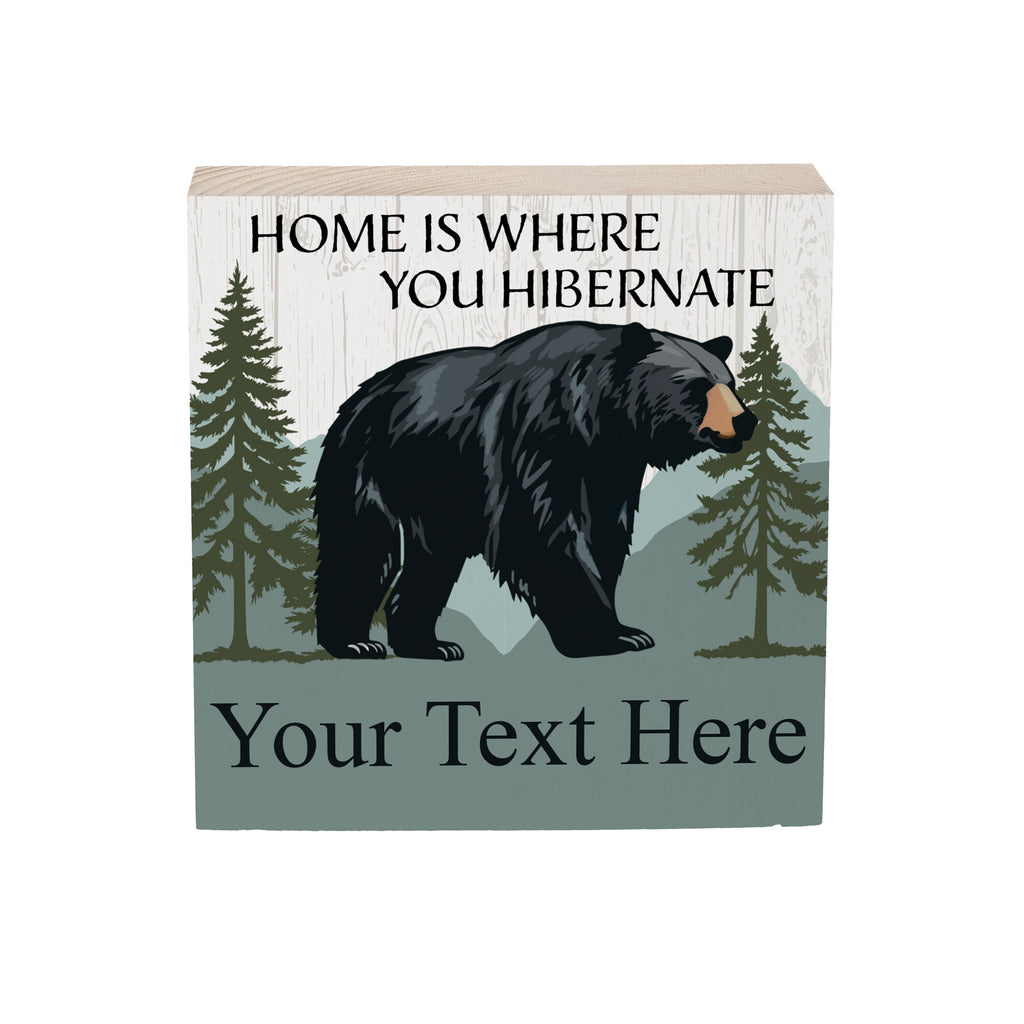 High Country Wilderness Sign Wood Block, Bear "Home Is Where You Hibernate" With Personaliza..., Slide 3 of 3