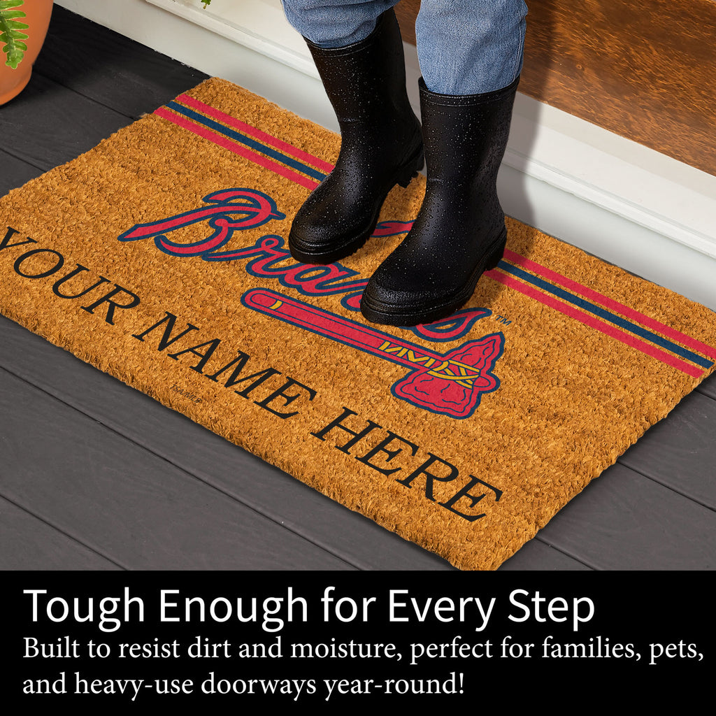 Atlanta Braves Personalized Mat, Natural Coir with Color Logo, 30" x 18", Slide 4 of 4
