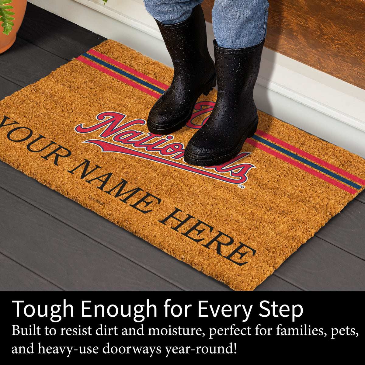 Washington Nationals Personalized Mat, Natural Coir with Color Logo, 30" x 18", Slide 4 of 4