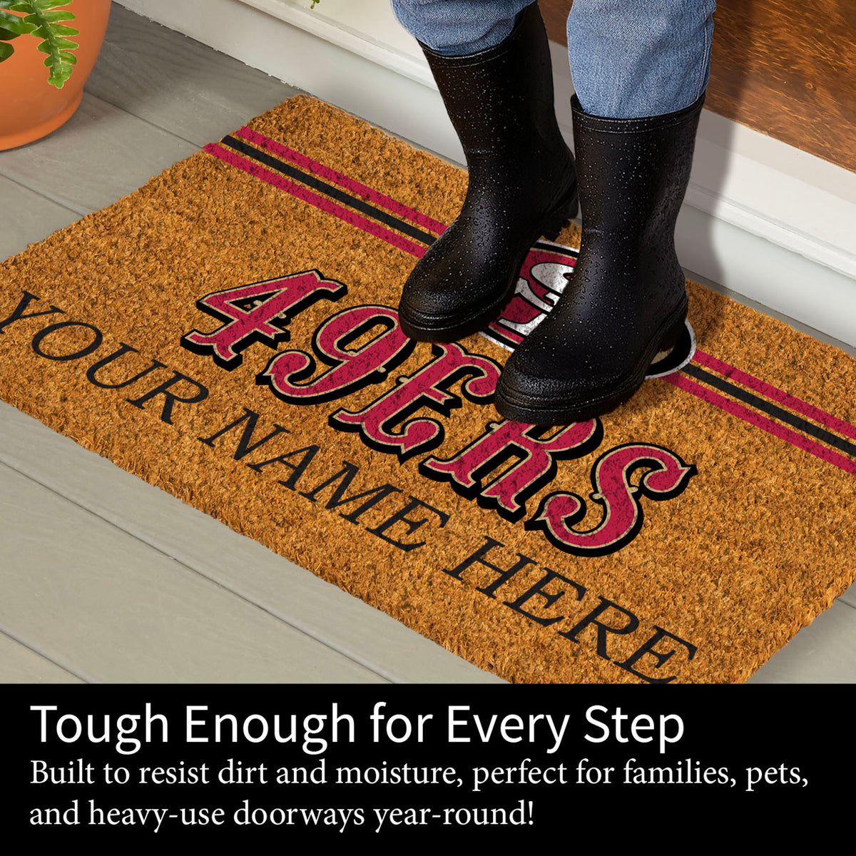 San Francisco 49ers Personalized Mat, Natural Coir with Color Logo, 30" x 18", Slide 7 of 15