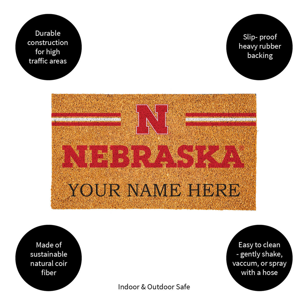 University of Nebraska Personalized Mat, Natural Coir with Color Logo, 30" x 18", Slide 9 of 15