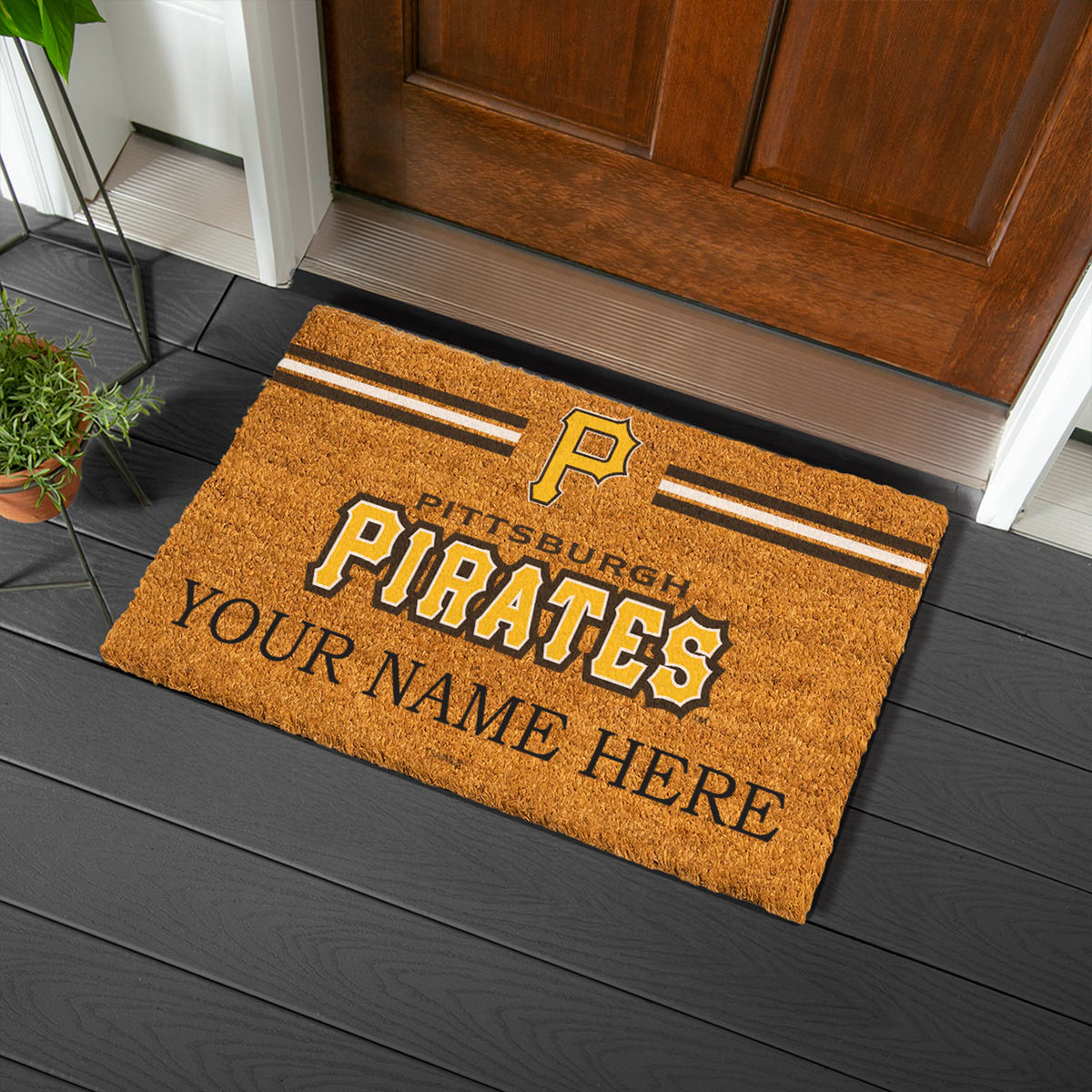 Pittsburgh Pirates Personalized Mat, Natural Coir with Color Logo, 30" x 18"