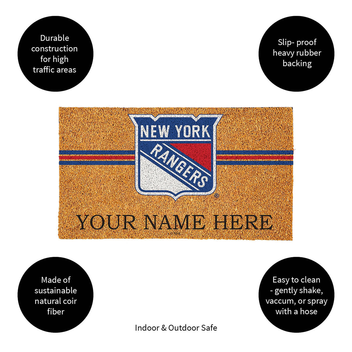 New York Rangers Personalized Mat, Natural Coir with Color Logo, 30" x 18", Slide 3 of 19