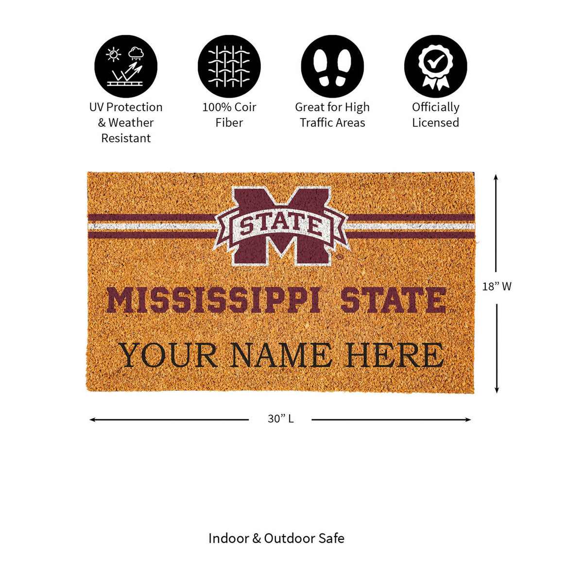 Mississippi State University Personalized Mat, Natural Coir with Color Logo, 30" x 18", Slide 15 of 15