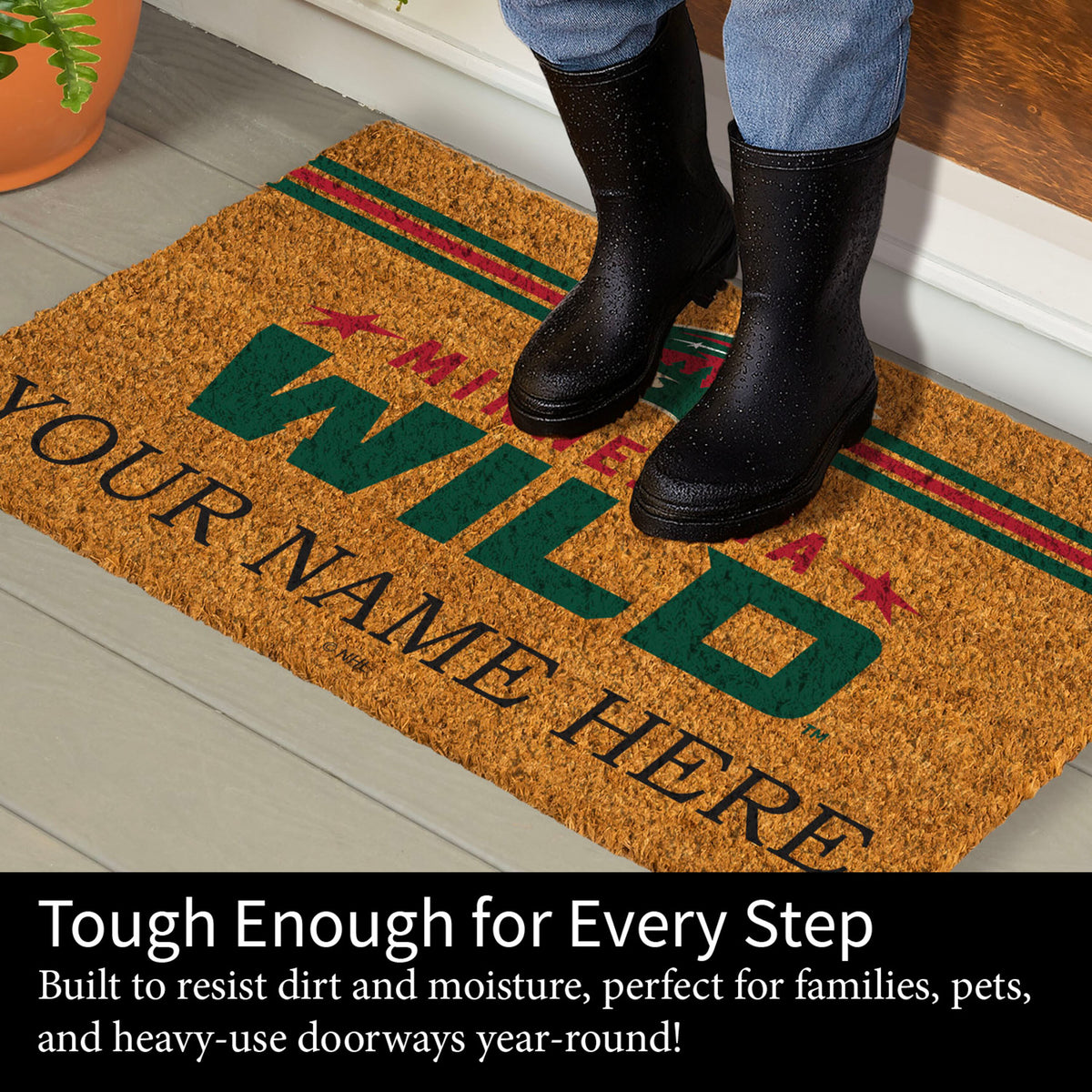 Minnesota Wild Personalized Mat, Natural Coir with Color Logo, 30" x 18", Slide 7 of 15