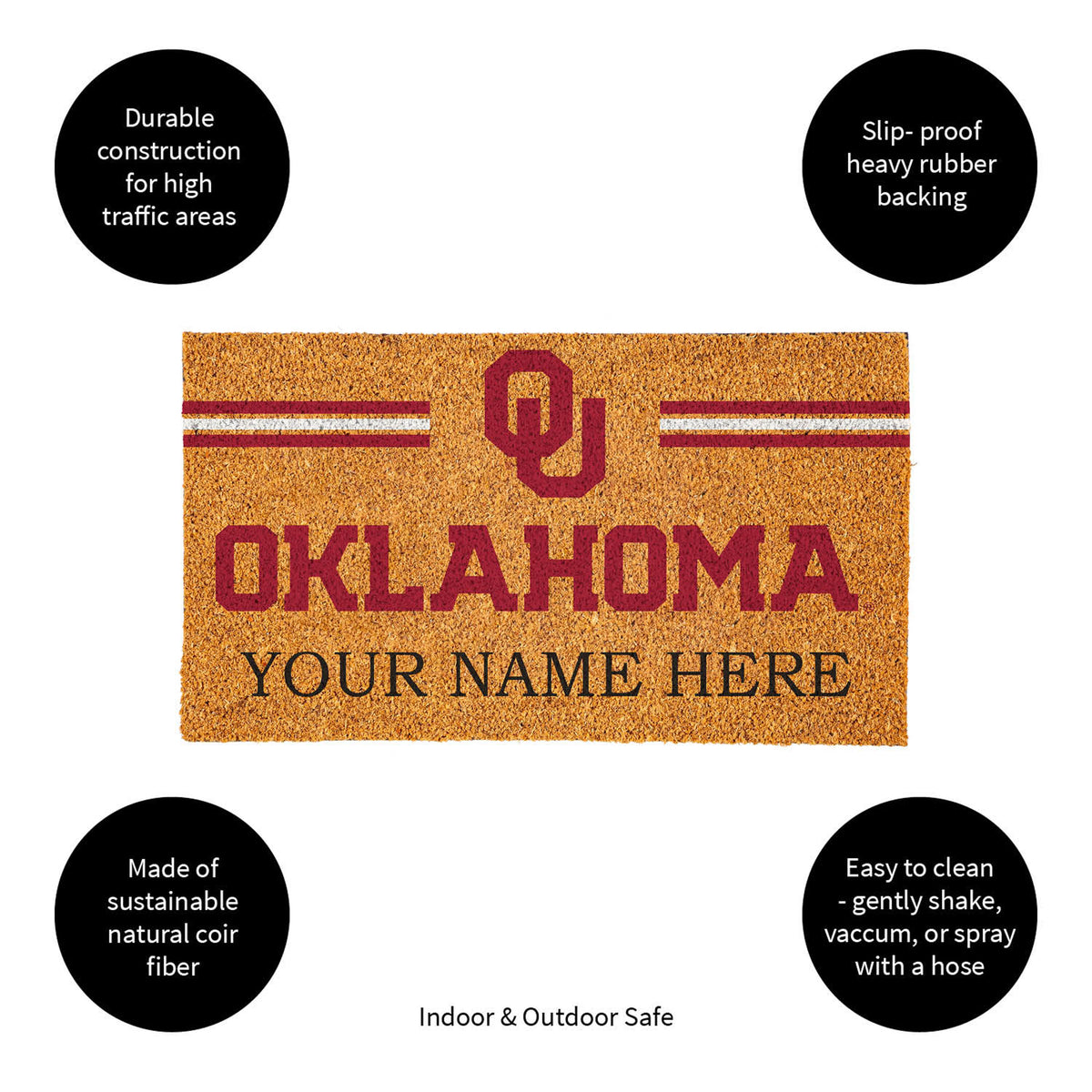 University of Oklahoma Personalized Mat, Natural Coir with Color Logo, 30" x 18", Slide 10 of 15