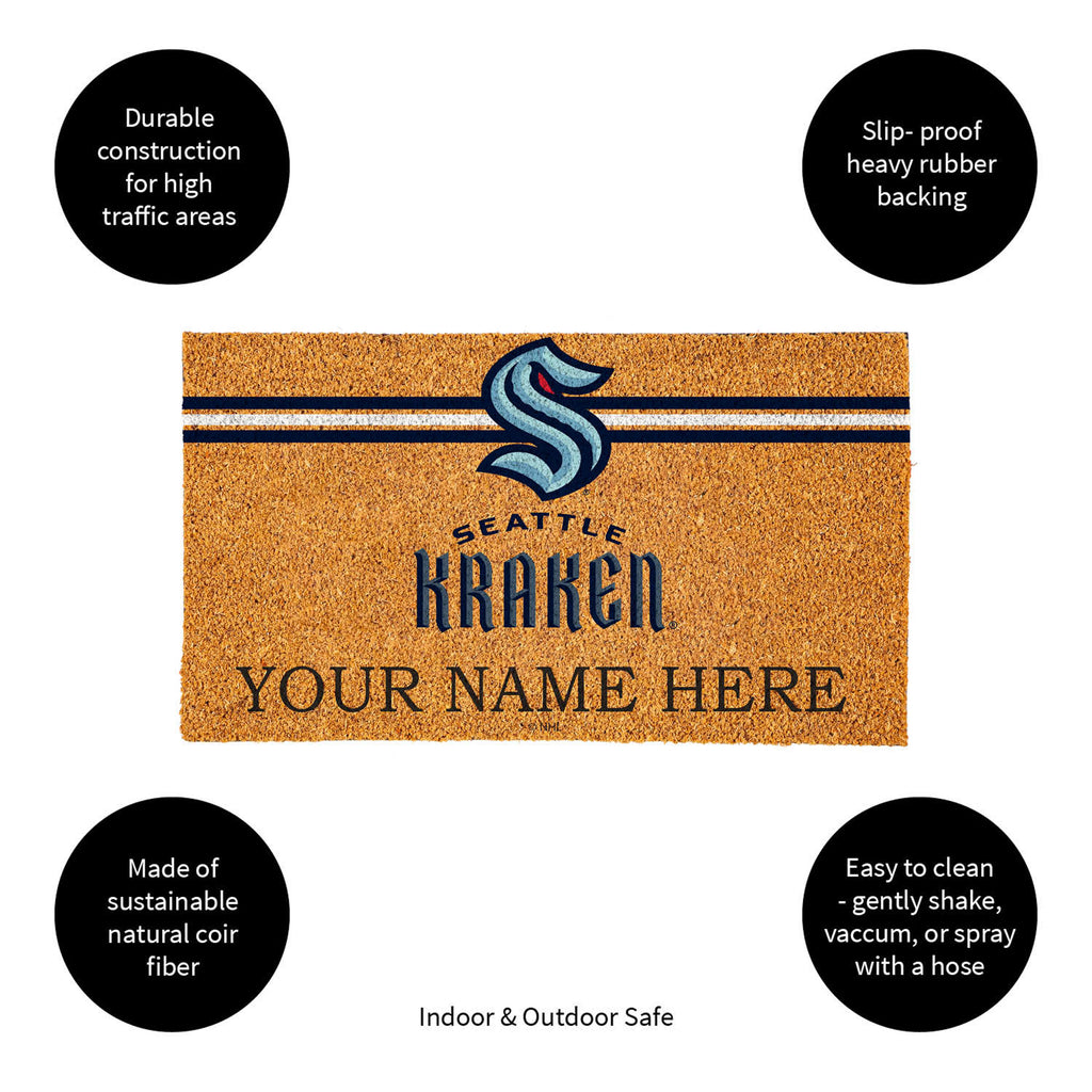 Seattle Kraken Personalized Mat, Natural Coir with Color Logo, 30" x 18", Slide 12 of 15