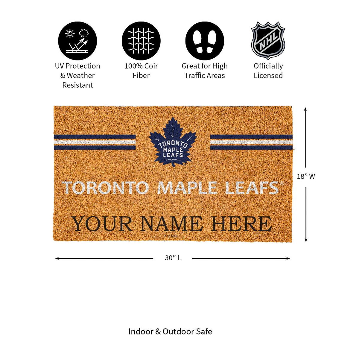 Toronto Maple Leafs Personalized Mat, Natural Coir with Color Logo, 30" x 18", Slide 11 of 15