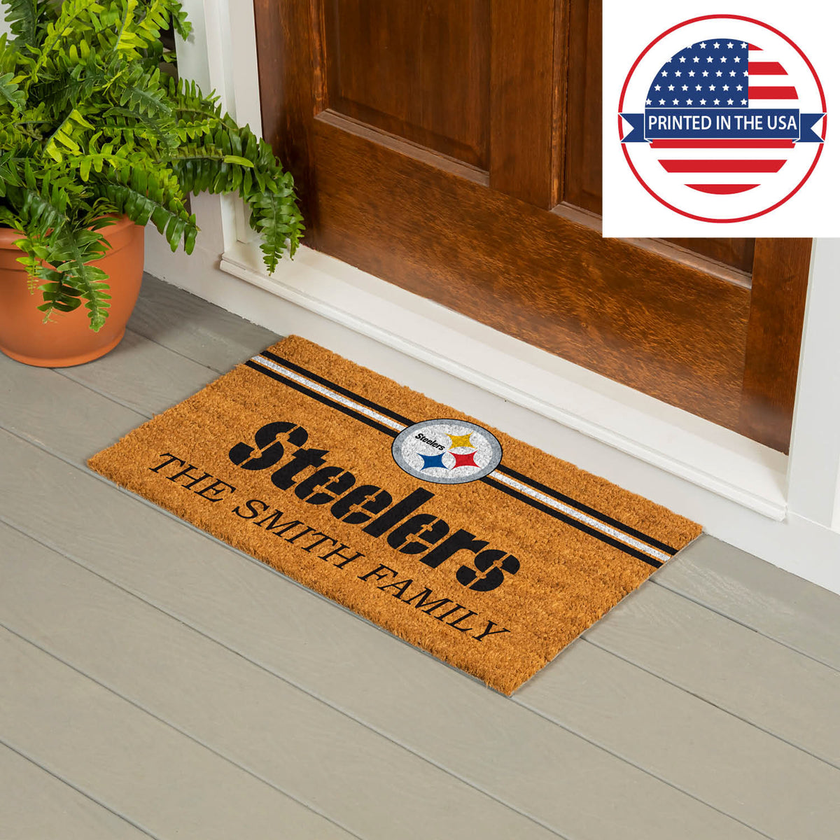 Pittsburgh Steelers Personalized Mat, Natural Coir with Color Logo, 30" x 18", Slide 15 of 15