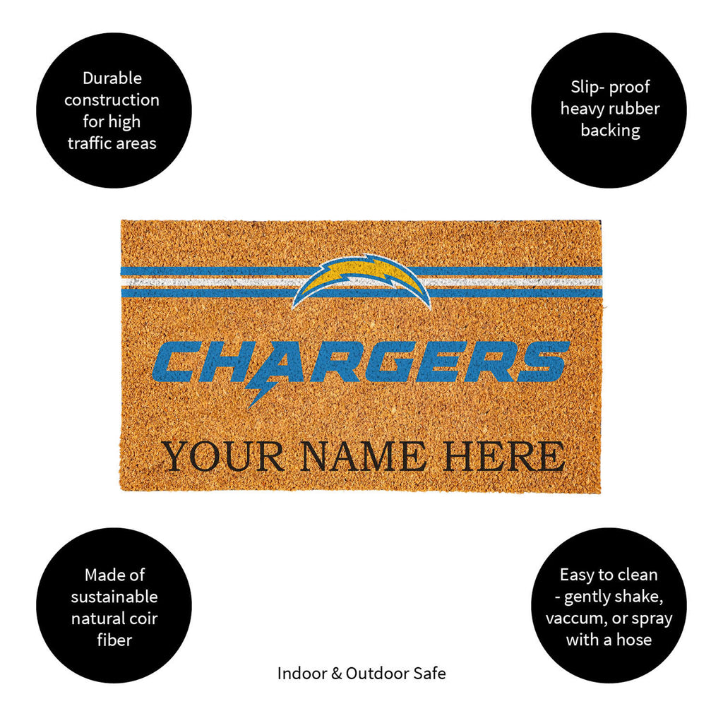 Los Angeles Chargers Personalized Mat, Natural Coir with Color Logo, 30" x 18", Slide 15 of 15