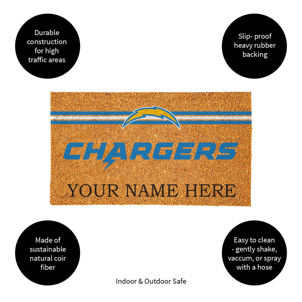 Los Angeles Chargers Personalized Mat, Natural Coir with Color Logo, 30" x 18", Slide 15 of 15