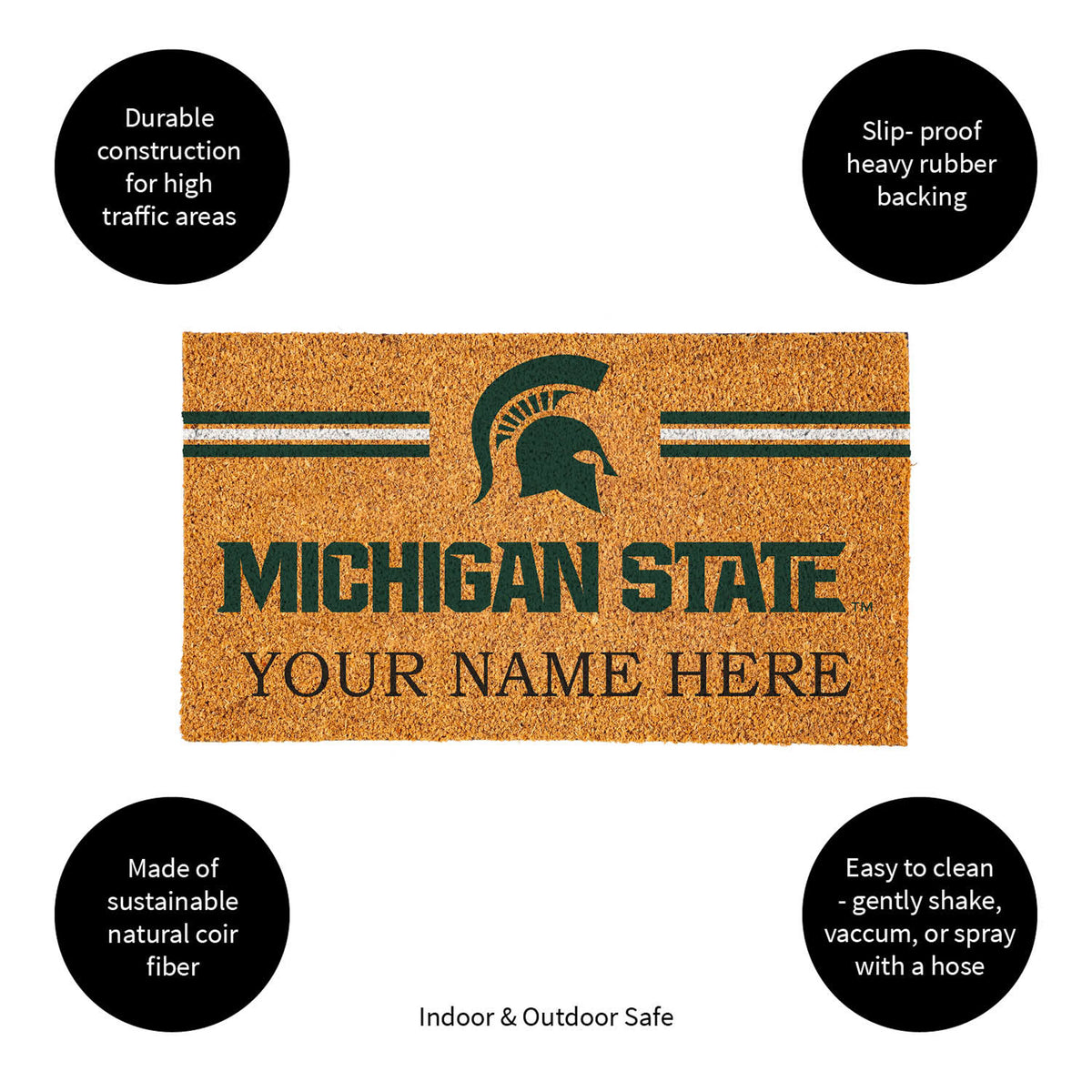 Michigan State University Personalized Mat, Natural Coir with Color Logo, 30" x 18", Slide 11 of 15