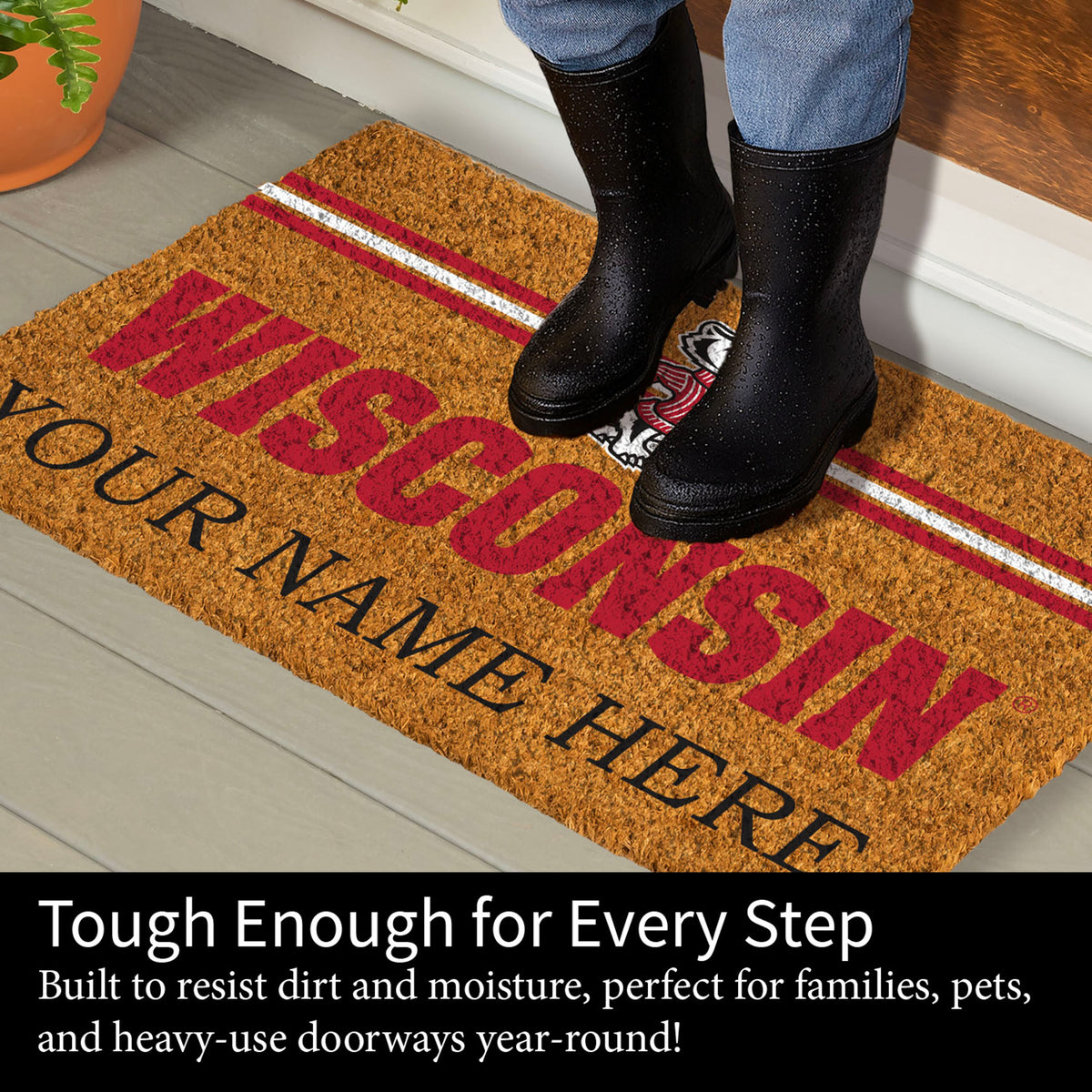 University of Wisconsin-Madison Personalized Mat, Natural Coir with Color Logo, 30" x 18", Slide 7 of 15