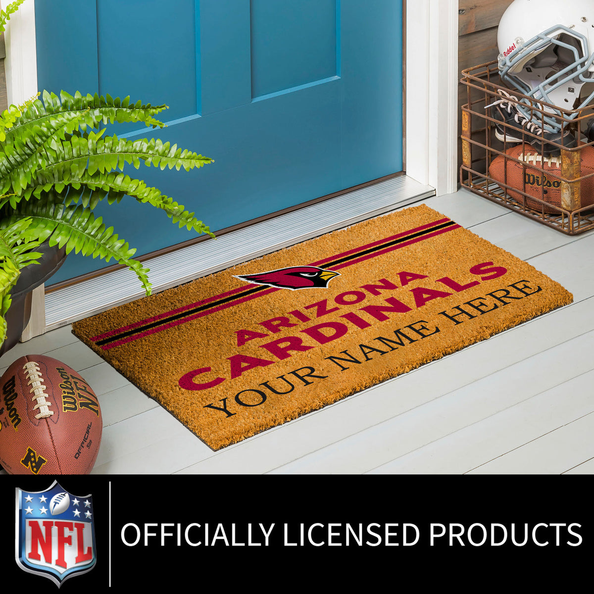 Arizona Cardinals Personalized Natural Coir Mat with Color Logo, 30" x 18", Slide 5 of 15