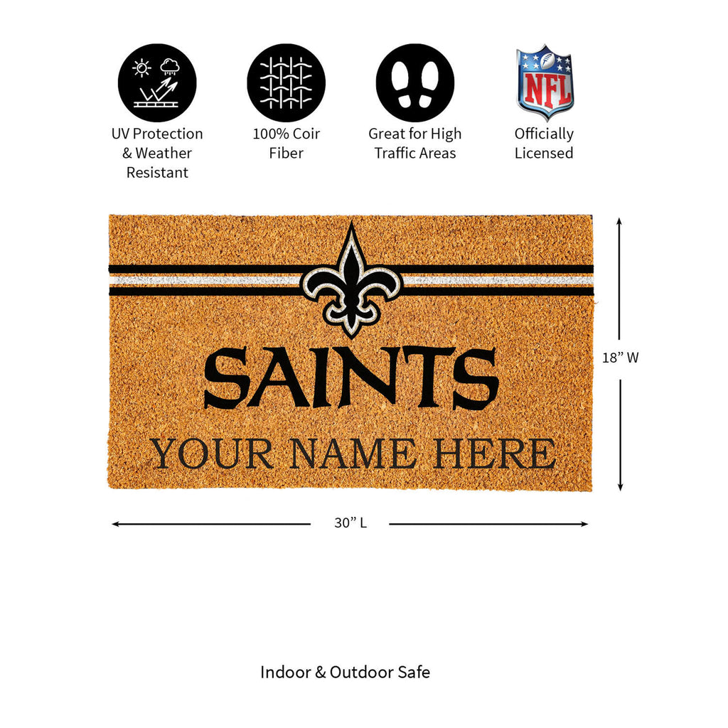 New Orleans Saints Personalized Mat, Natural Coir with Color Logo, 30" x 18", Slide 12 of 15