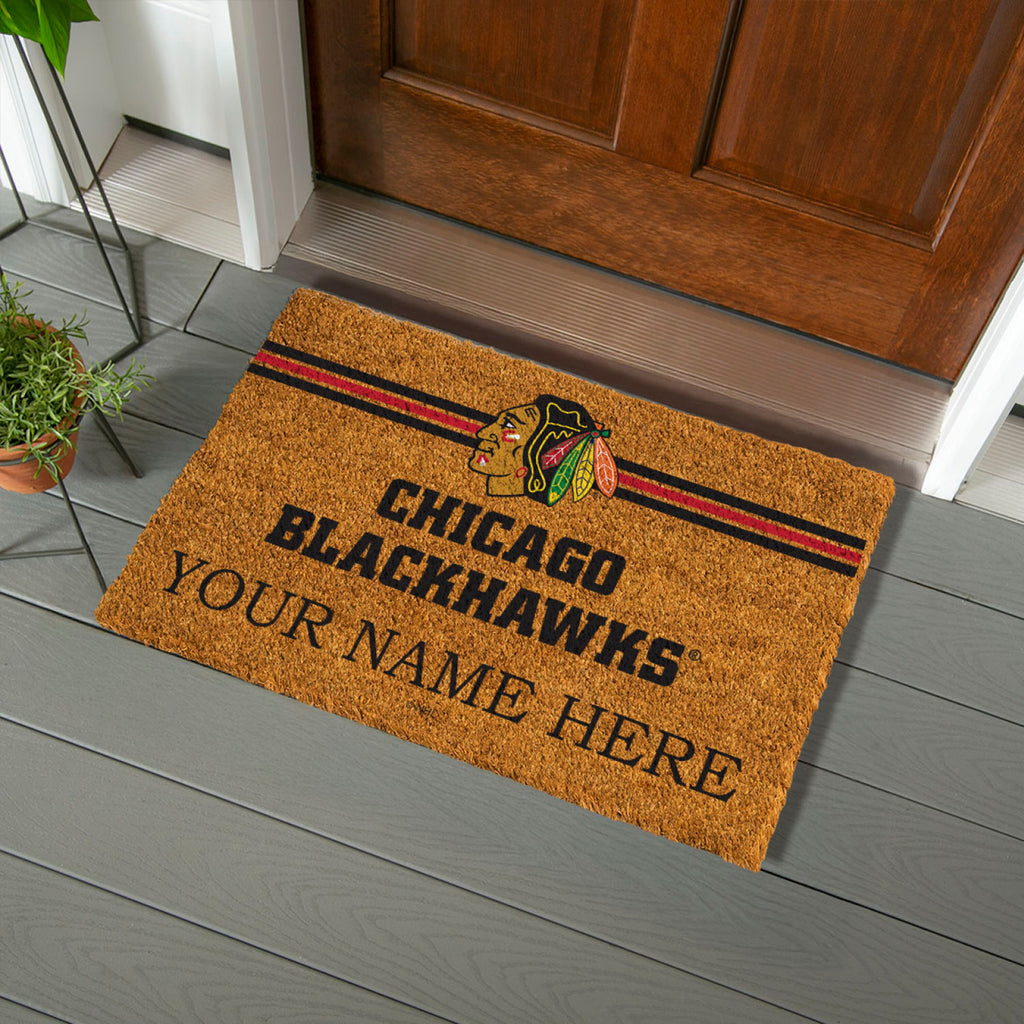 Chicago Blackhawks Personalized Mat, Natural Coir with Color Logo, 30" x 18", Slide 7 of 20