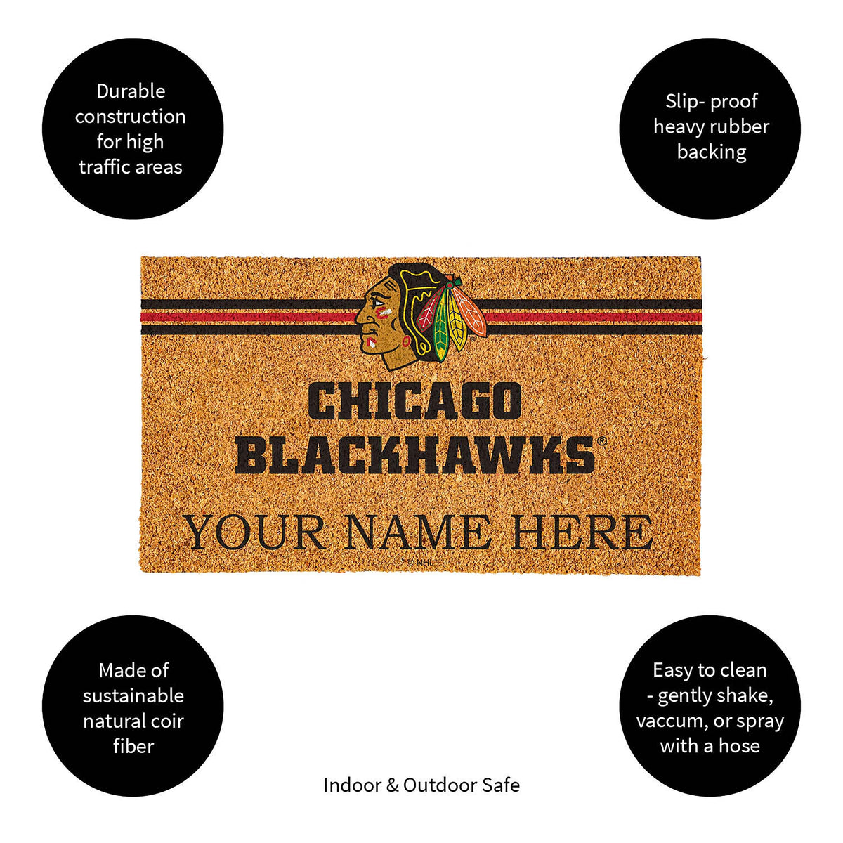 Chicago Blackhawks Personalized Mat, Natural Coir with Color Logo, 30" x 18", Slide 4 of 20