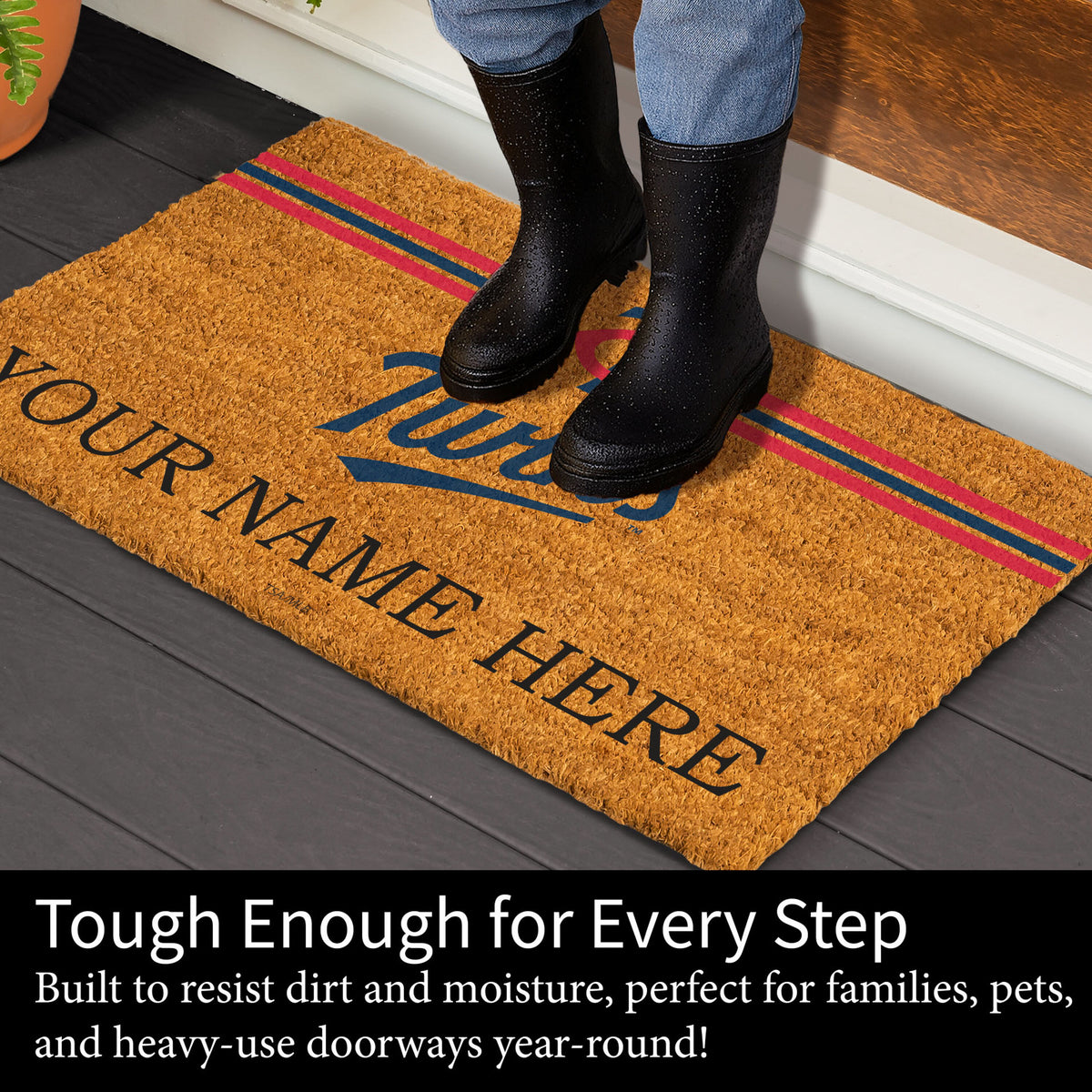 Minnesota Twins Personalized Mat, Natural Coir with Color Logo, 30" x 18", Slide 4 of 4
