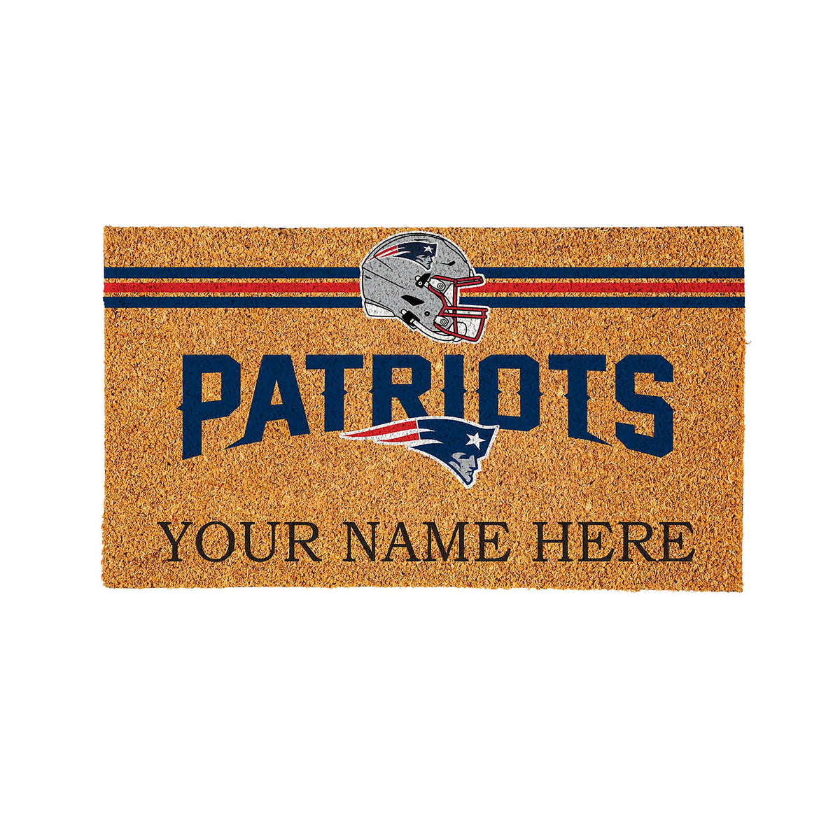 New England Patriots Personalized Mat, Natural Coir with Color Logo, 30" x 18"