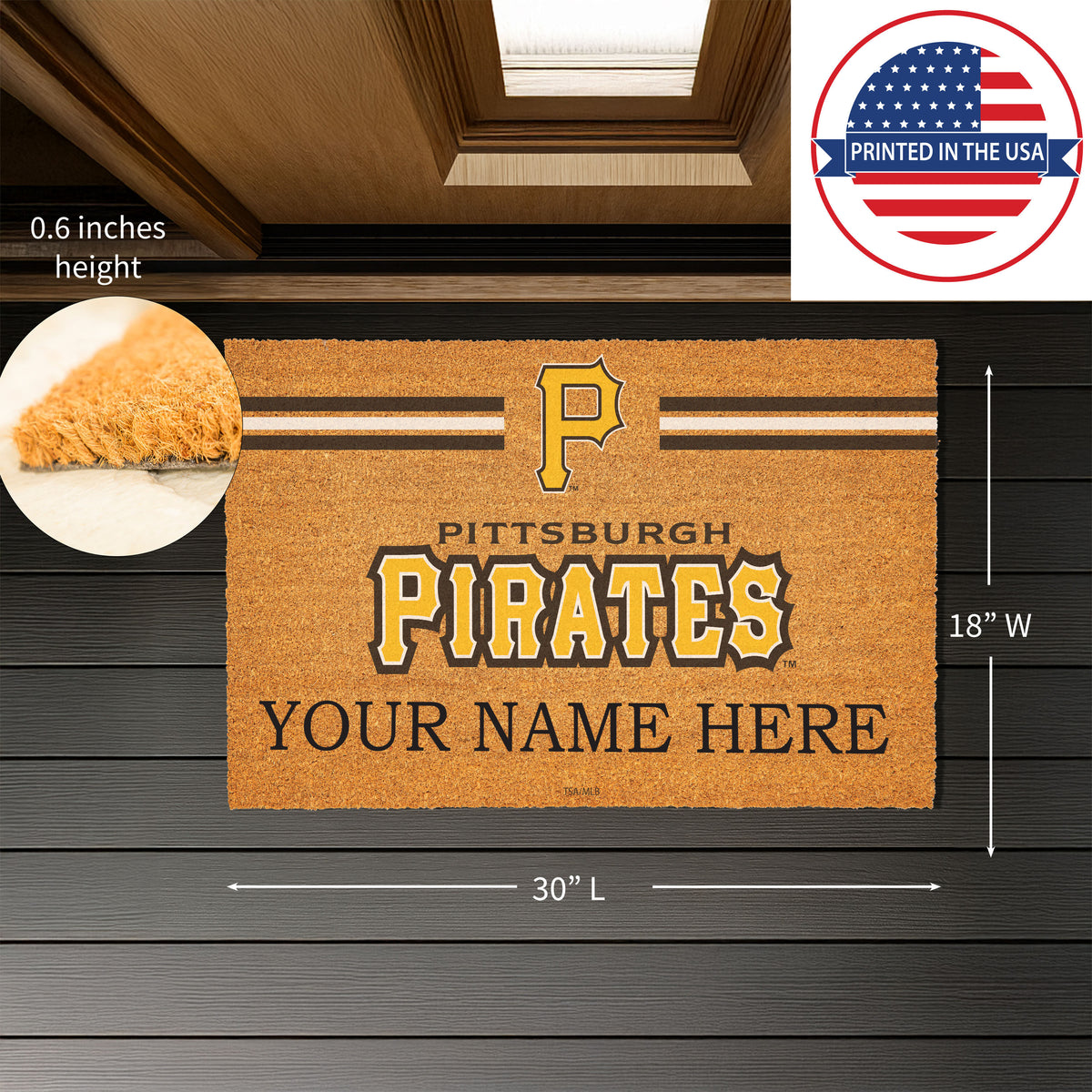 Pittsburgh Pirates Personalized Mat, Natural Coir with Color Logo, 30" x 18", Slide 3 of 4