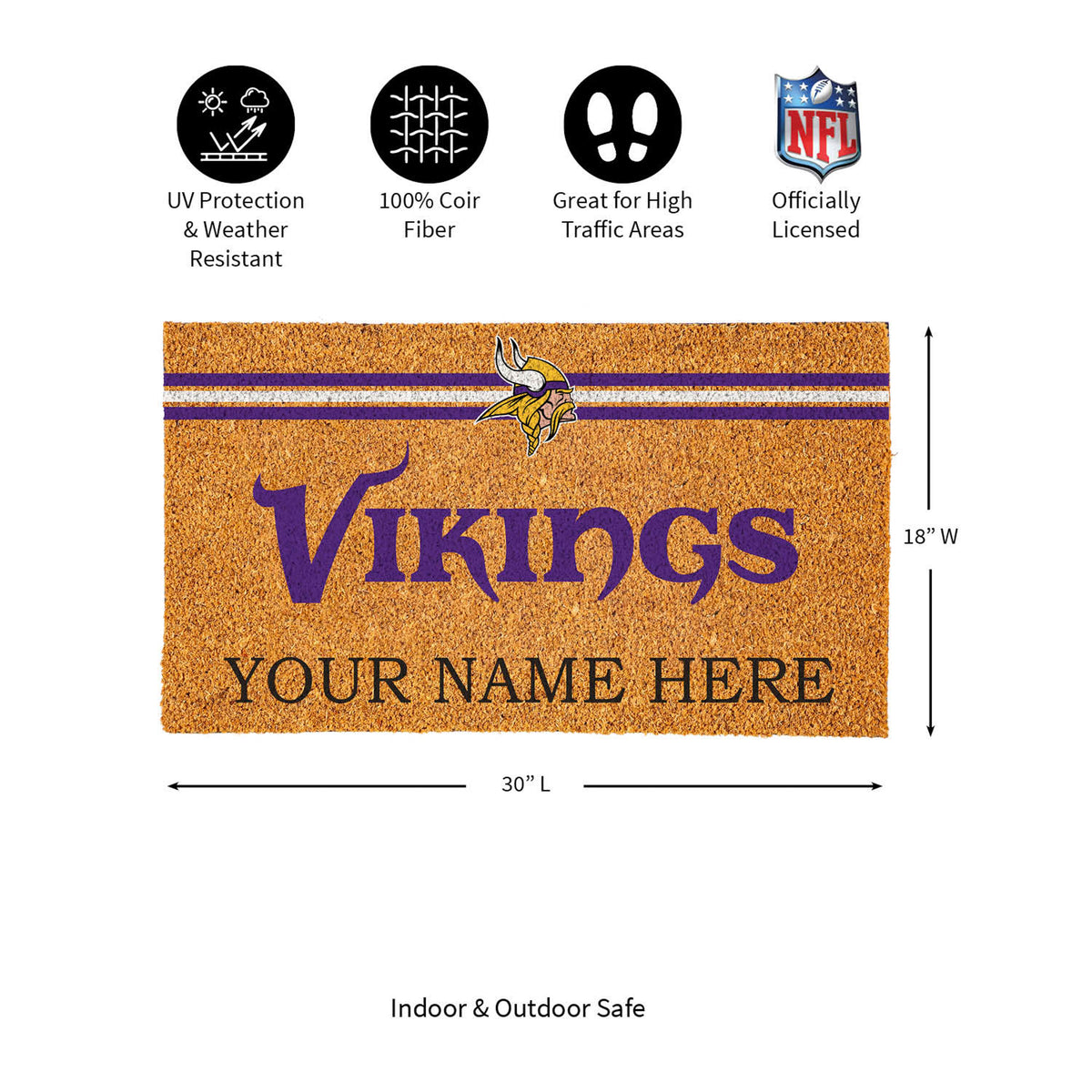 Minnesota Vikings Personalized Mat, Natural Coir with Color Logo, 30" x 18", Slide 12 of 15