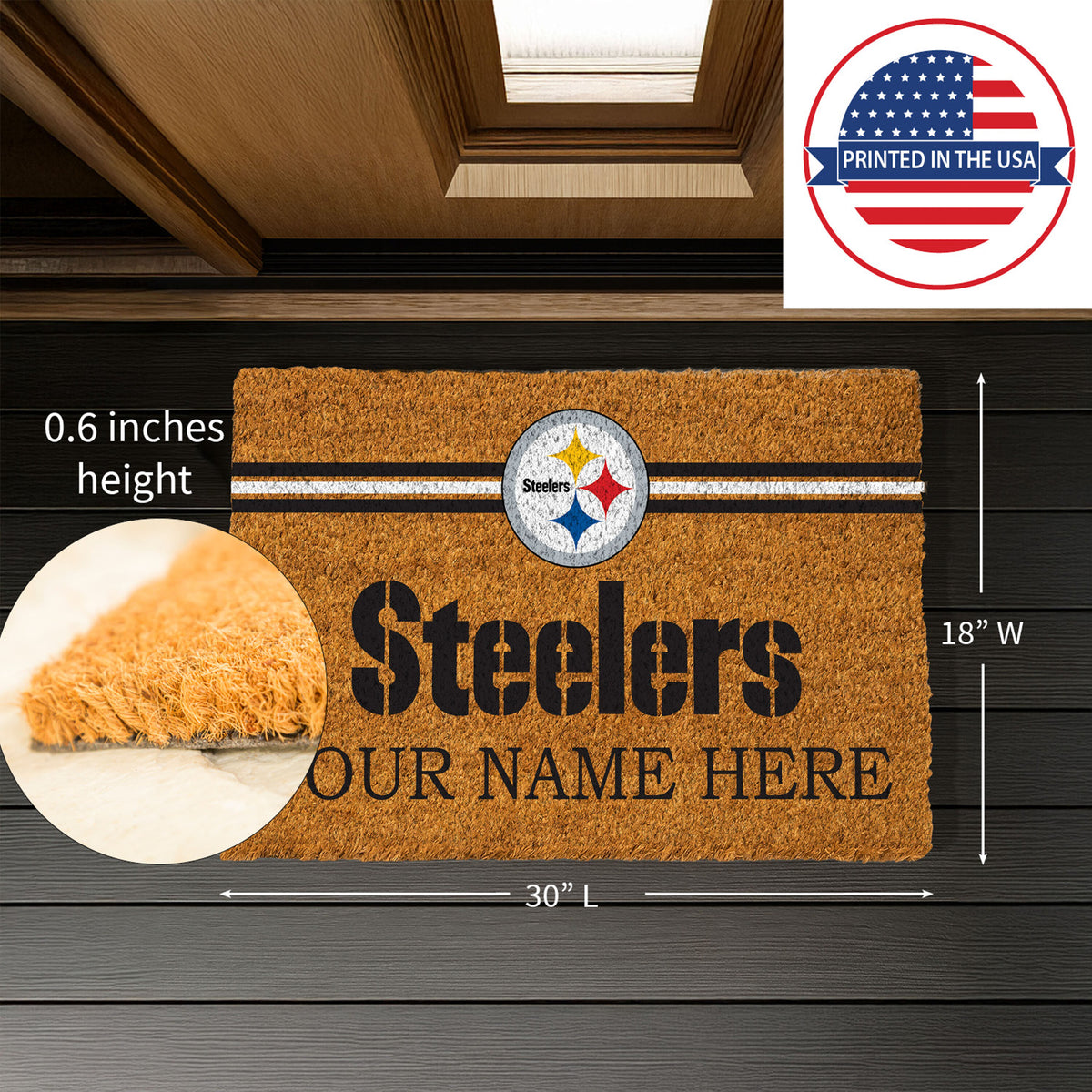Pittsburgh Steelers Personalized Mat, Natural Coir with Color Logo, 30" x 18", Slide 7 of 15