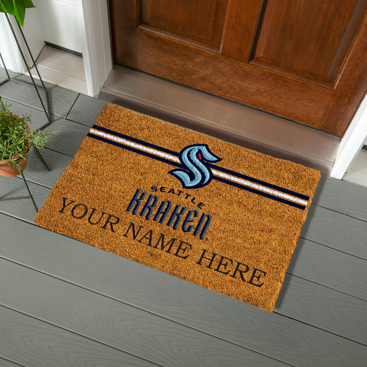Seattle Kraken Personalized Mat, Natural Coir with Color Logo, 30" x 18", Slide 3 of 15
