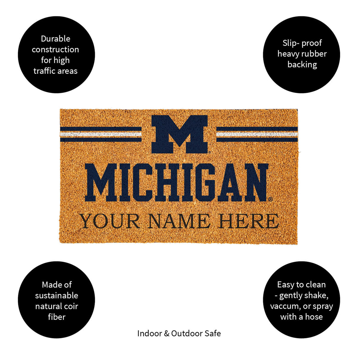 University Of Michigan Personalized Mat, Natural Coir with Color Logo, 30" x 18", Slide 15 of 15