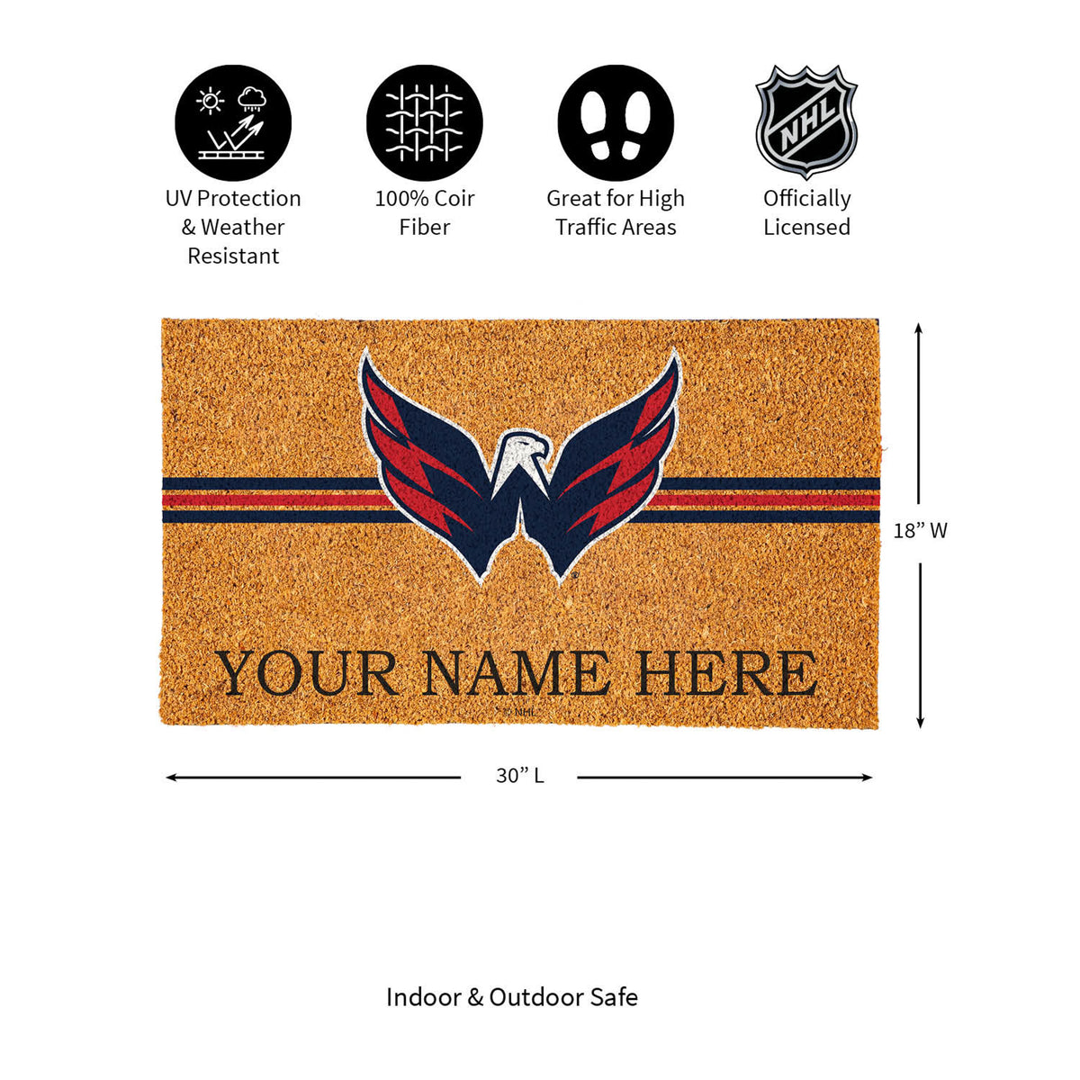 Washington Capitals Personalized Mat, Natural Coir with Color Logo, 30" x 18", Slide 15 of 15