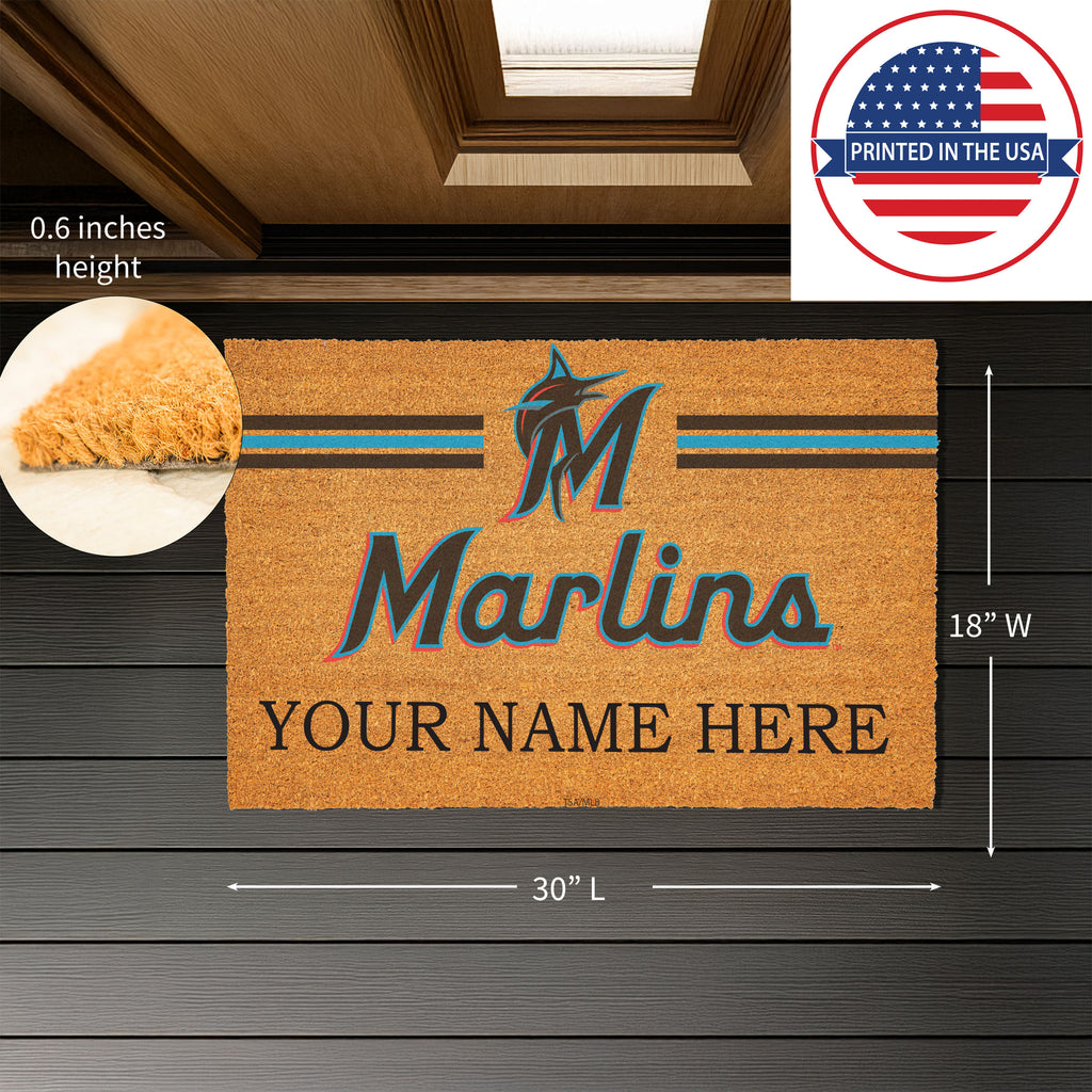 Miami Marlins Personalized Mat, Natural Coir with Color Logo, 30" x 18", Slide 3 of 4