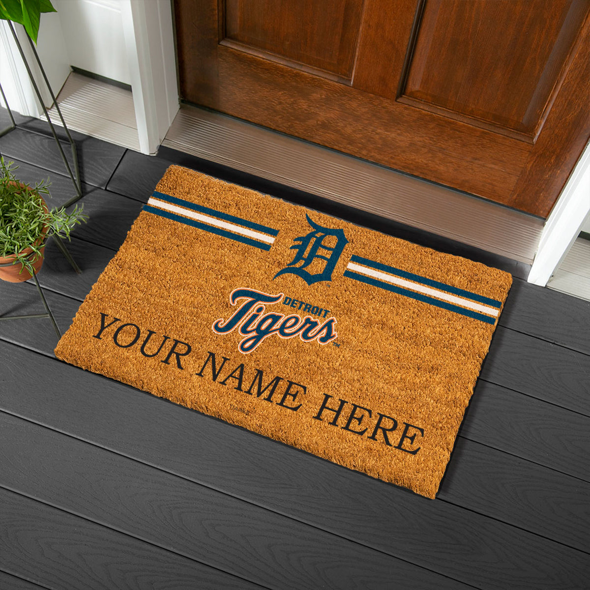 Detroit Tigers Personalized Mat, Natural Coir with Color Logo, 30" x 18"