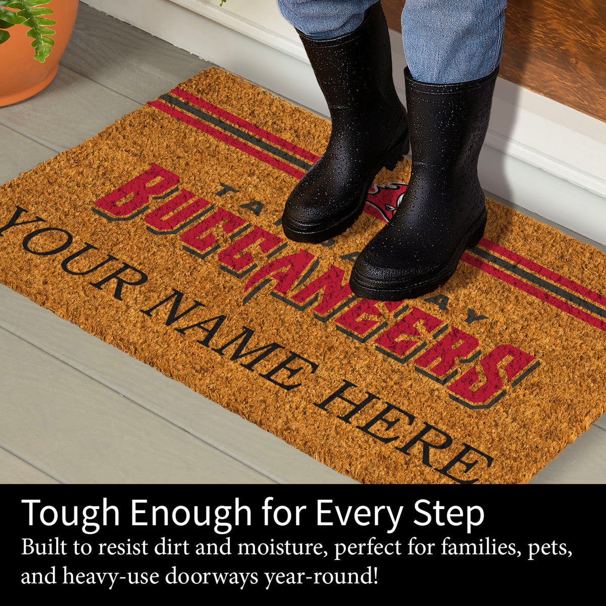 Tampa Bay Buccaneers Personalized Mat, Natural Coir with Color Logo, 30" x 18", Slide 6 of 15