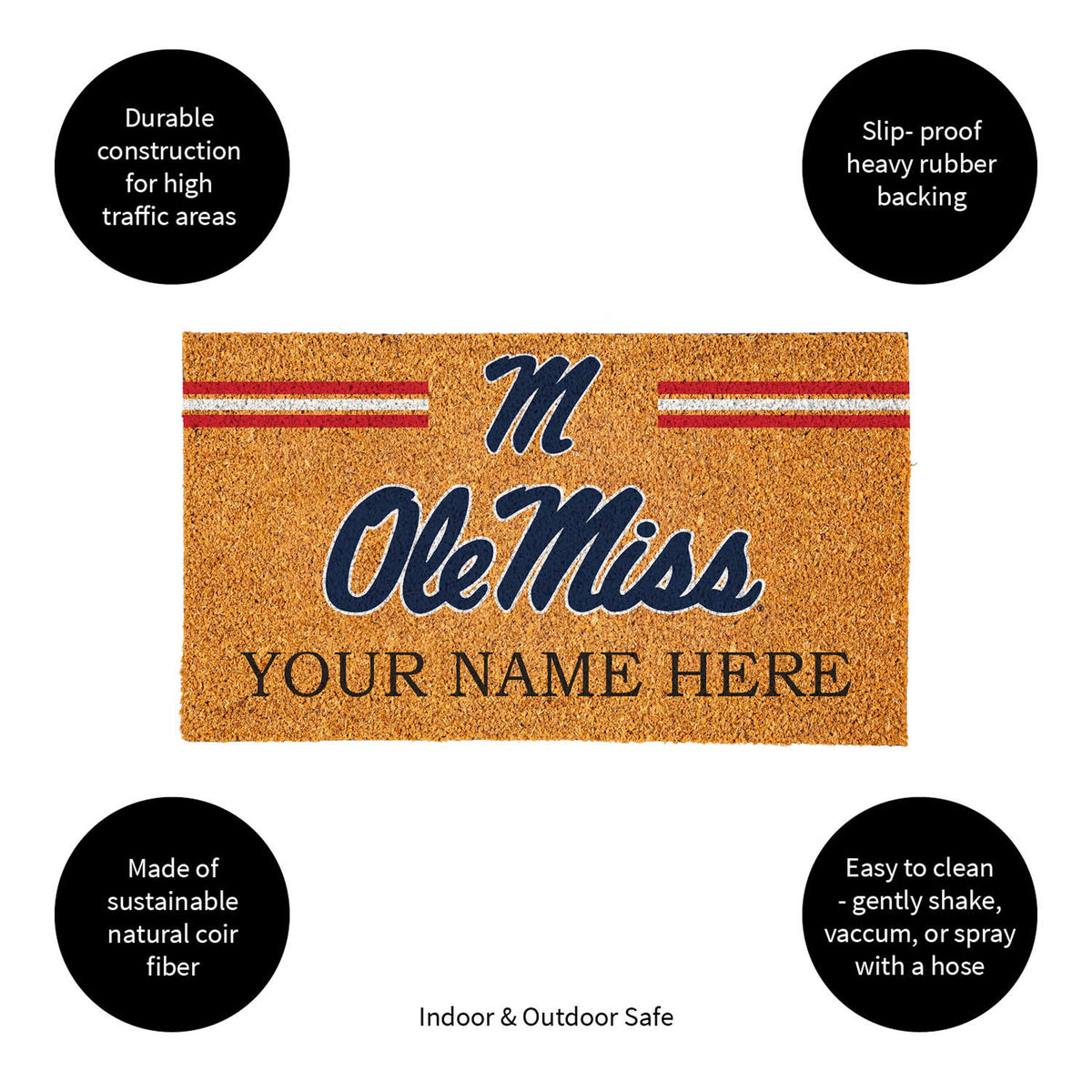 University of Mississippi Personalized Mat, Natural Coir with Color Logo, 30" x 18", Slide 12 of 15