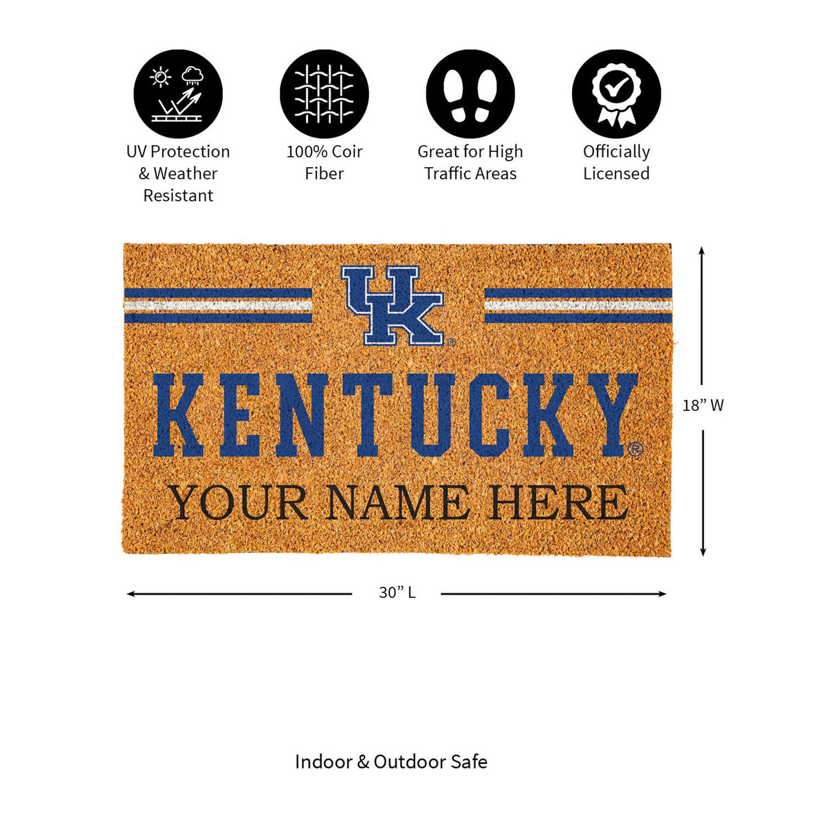 University of Kentucky Personalized Mat, Natural Coir with Color Logo, 30" x 18", Slide 9 of 15
